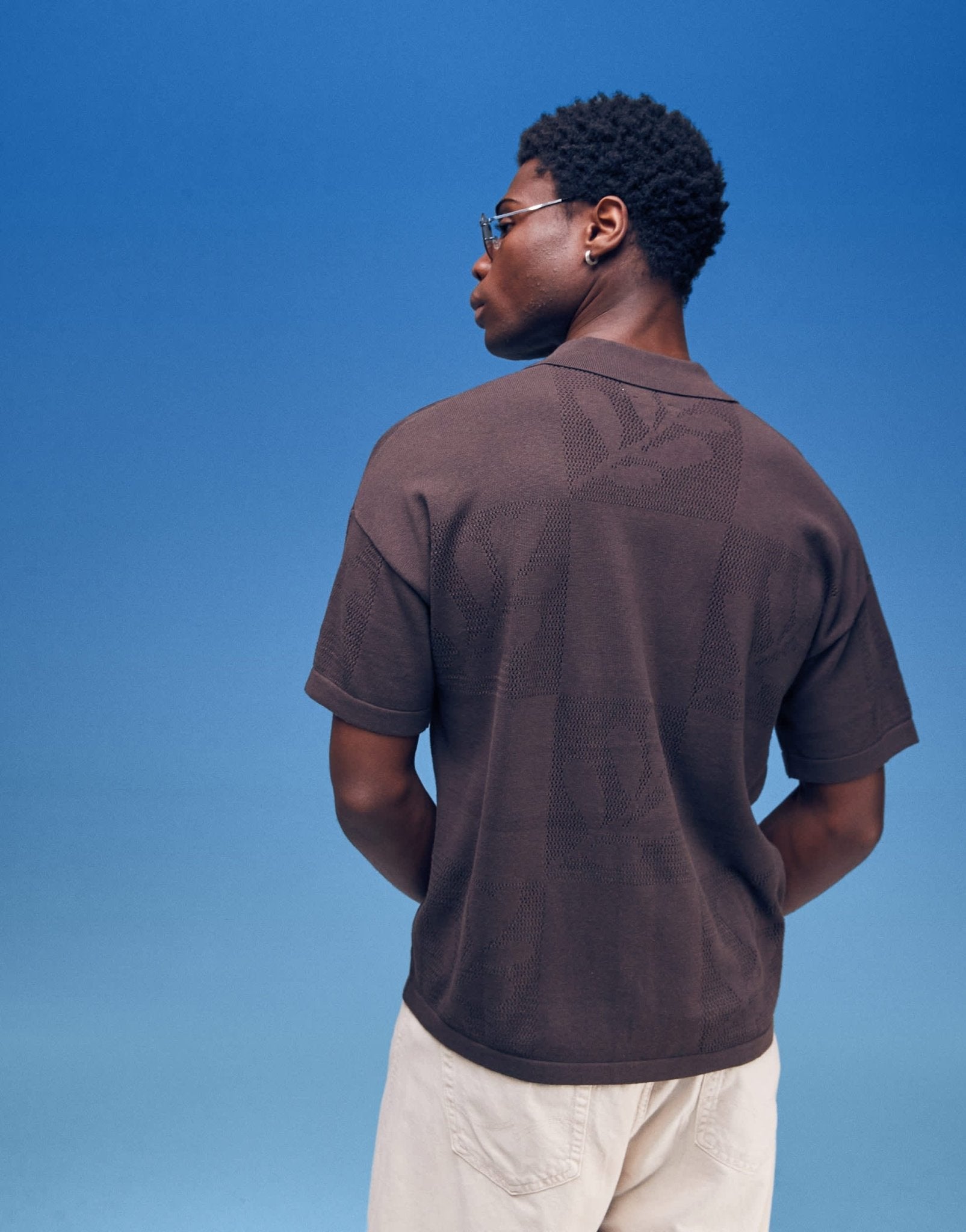 ASOS DESIGN relaxed floral textured button through knitted polo in brown - ASOS Sample Sale