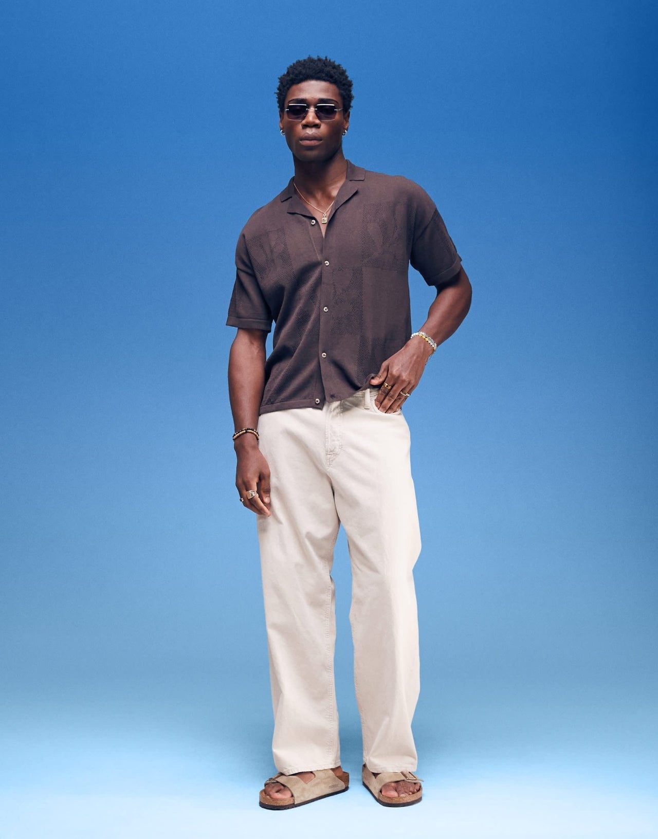ASOS DESIGN relaxed floral textured button through knitted polo in brown - ASOS Sample Sale