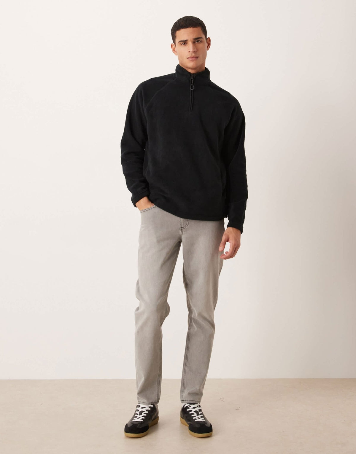 ASOS DESIGN relaxed funnel neck quarter zip fleece sweatshirt in black - ASOS Sample Sale