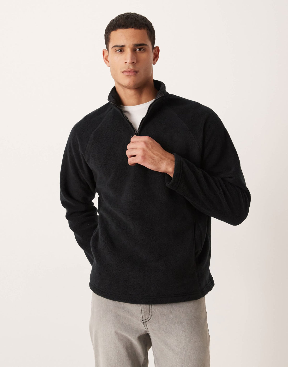 ASOS DESIGN relaxed funnel neck quarter zip fleece sweatshirt in black - ASOS Sample Sale