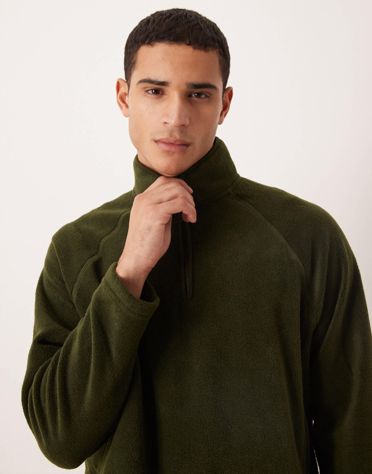 ASOS DESIGN relaxed funnel neck quarter zip fleece sweatshirt in khaki - ASOS Sample Sale