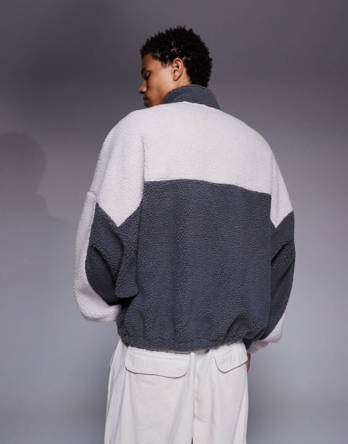 ASOS DESIGN relaxed funnel neck zip through borg sweatshirt in grey - ASOS Sample Sale