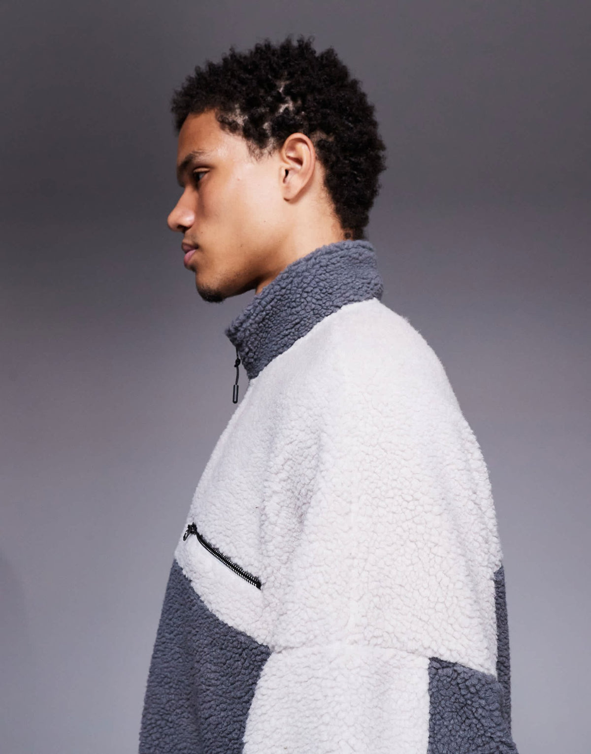 ASOS DESIGN relaxed funnel neck zip through borg sweatshirt in grey - ASOS Sample Sale