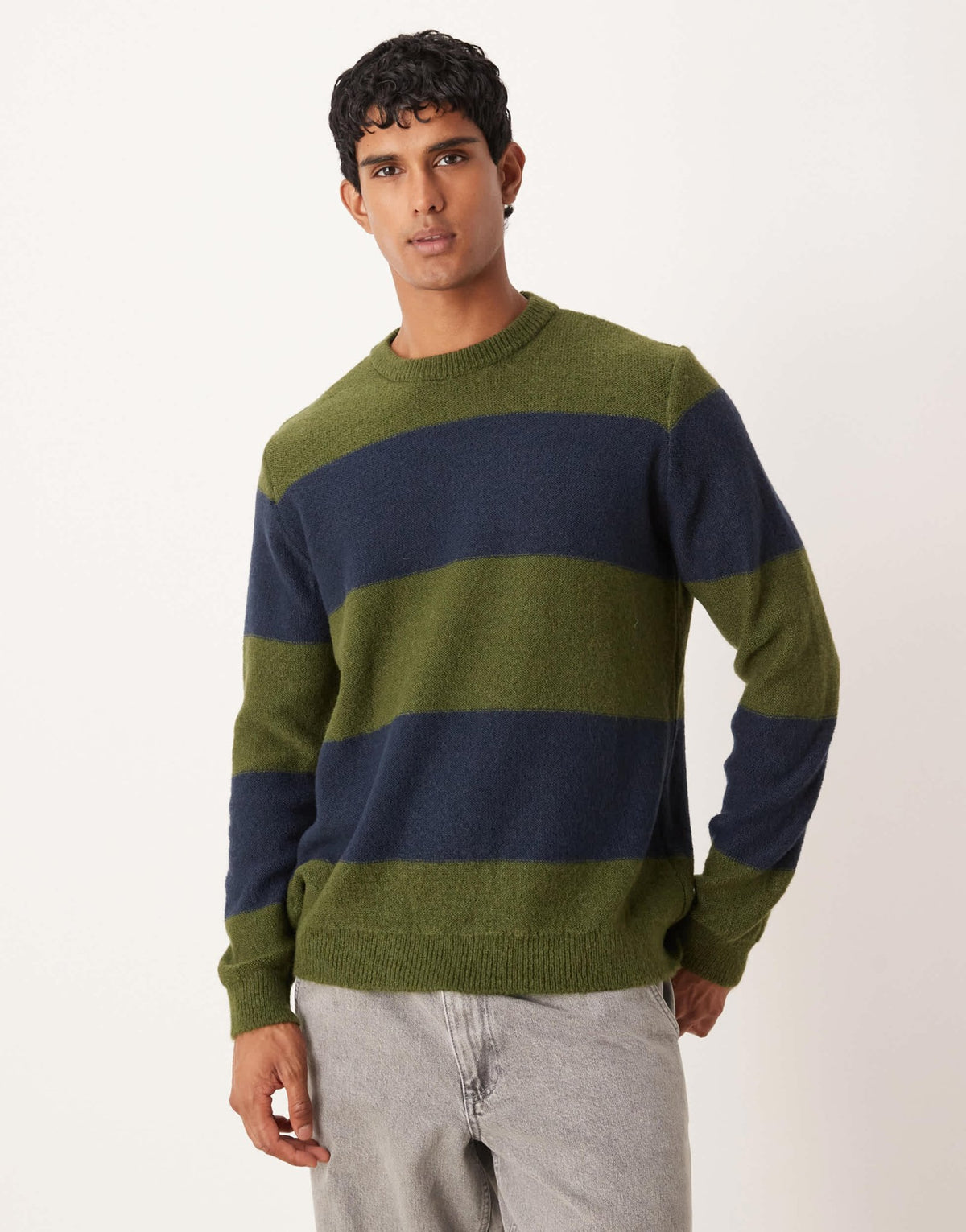 ASOS DESIGN relaxed knitted crew neck jumper in green and navy stripe - ASOS Sample Sale