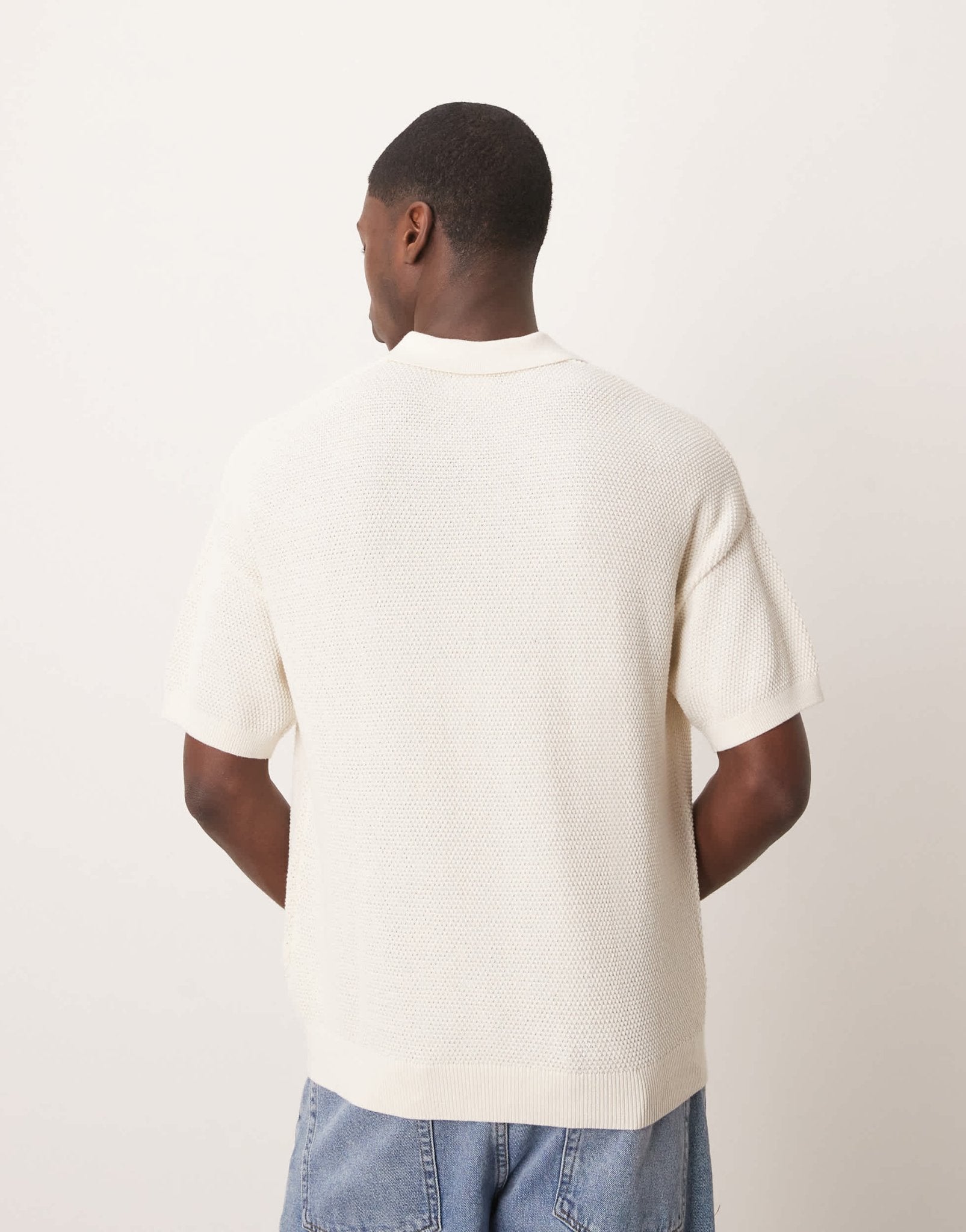 ASOS DESIGN relaxed knitted polo with chest pocket and embroidery text in ecru - ASOS Sample Sale