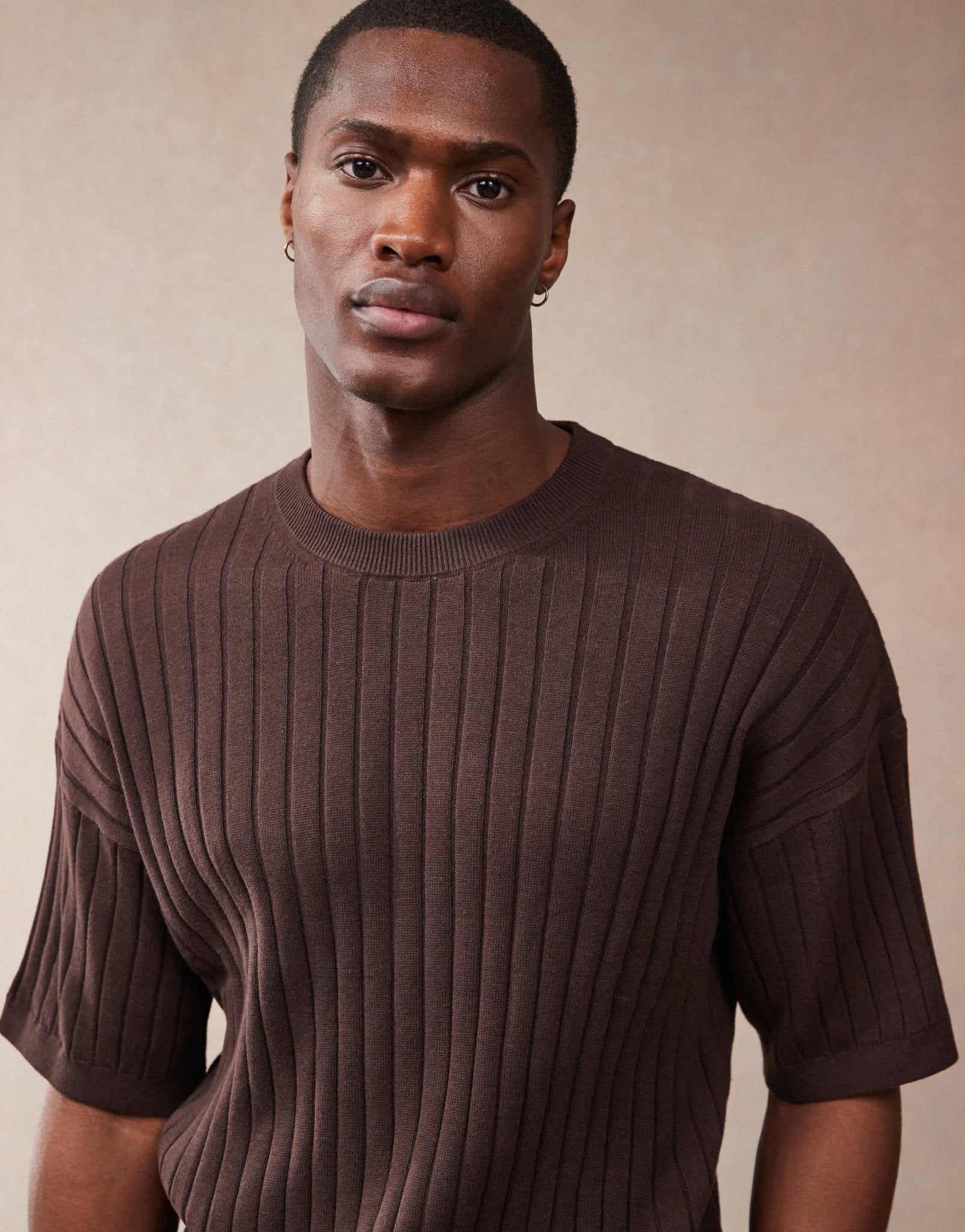 ASOS DESIGN relaxed knitted rib t-shirt in brown - ASOS Sample Sale