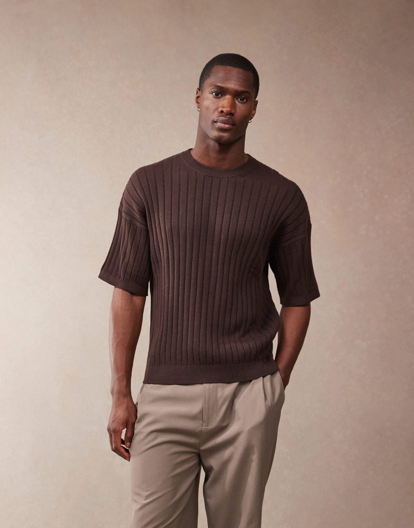 ASOS DESIGN relaxed knitted rib t-shirt in brown - ASOS Sample Sale