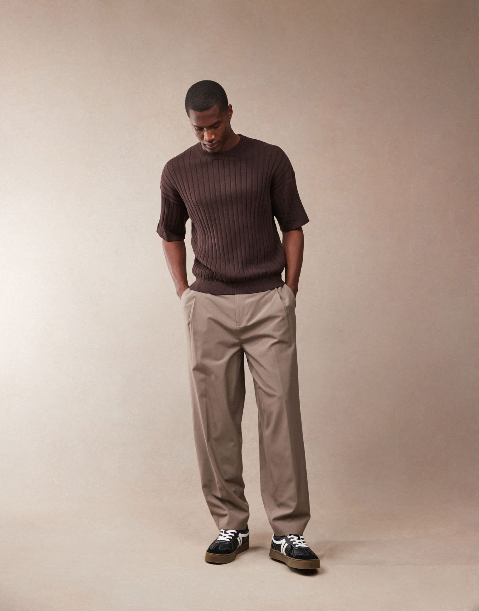 ASOS DESIGN relaxed knitted rib t-shirt in brown - ASOS Sample Sale