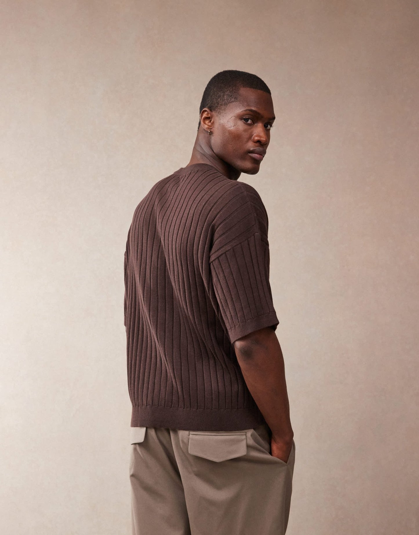 ASOS DESIGN relaxed knitted rib t-shirt in brown - ASOS Sample Sale