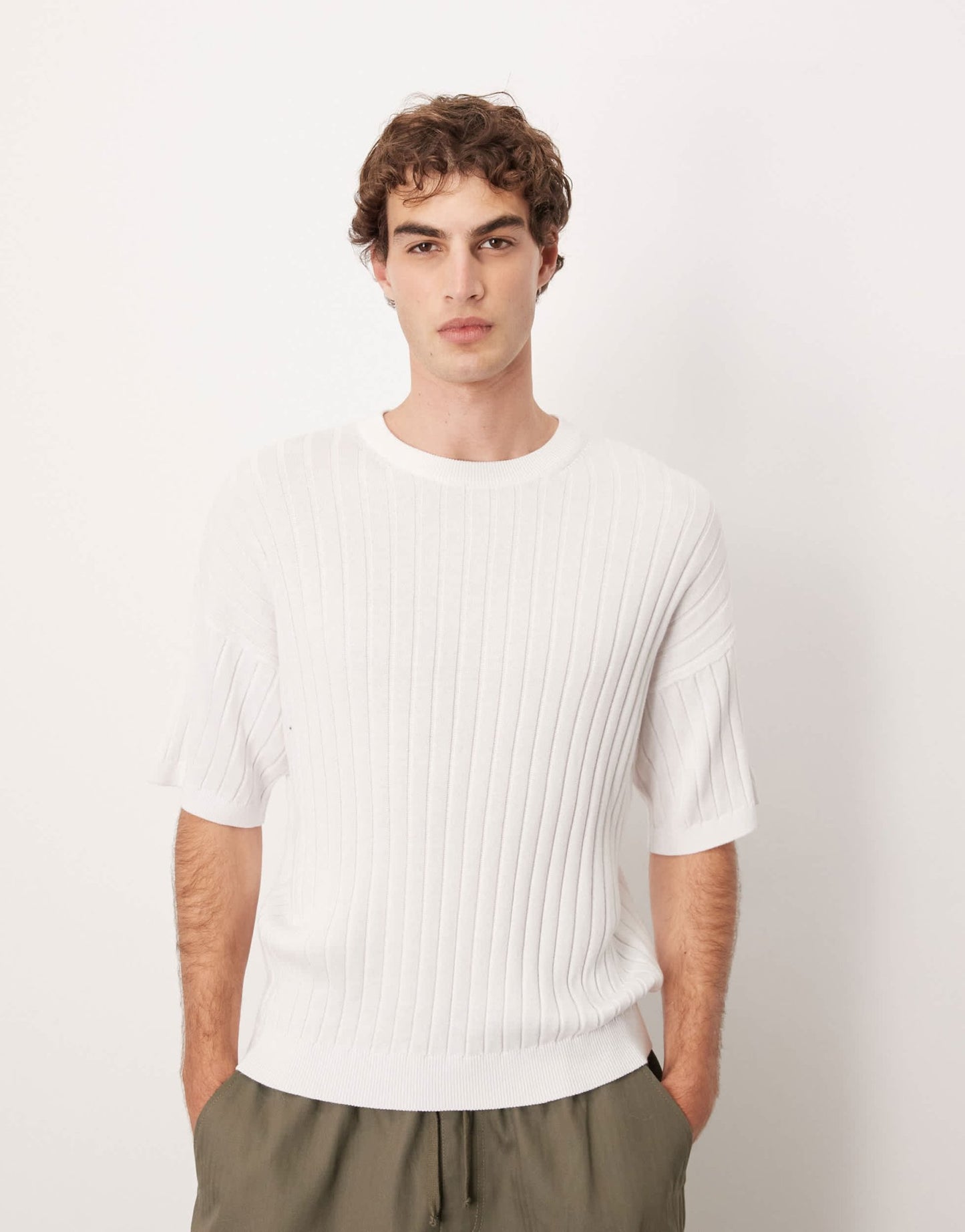 ASOS DESIGN relaxed knitted rib t-shirt in white - ASOS Sample Sale