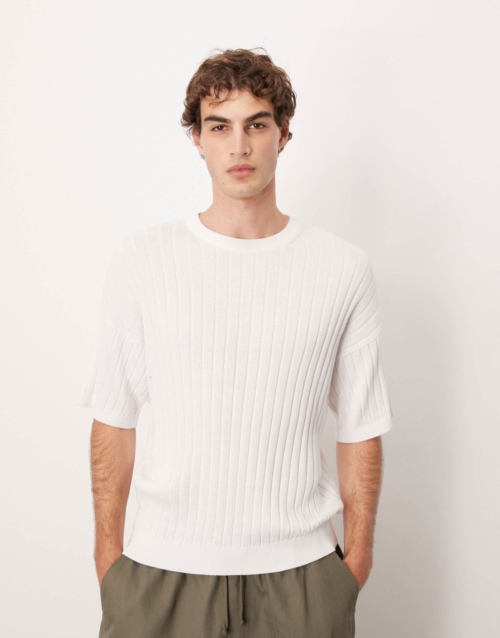 ASOS DESIGN relaxed knitted rib t-shirt in white - ASOS Sample Sale