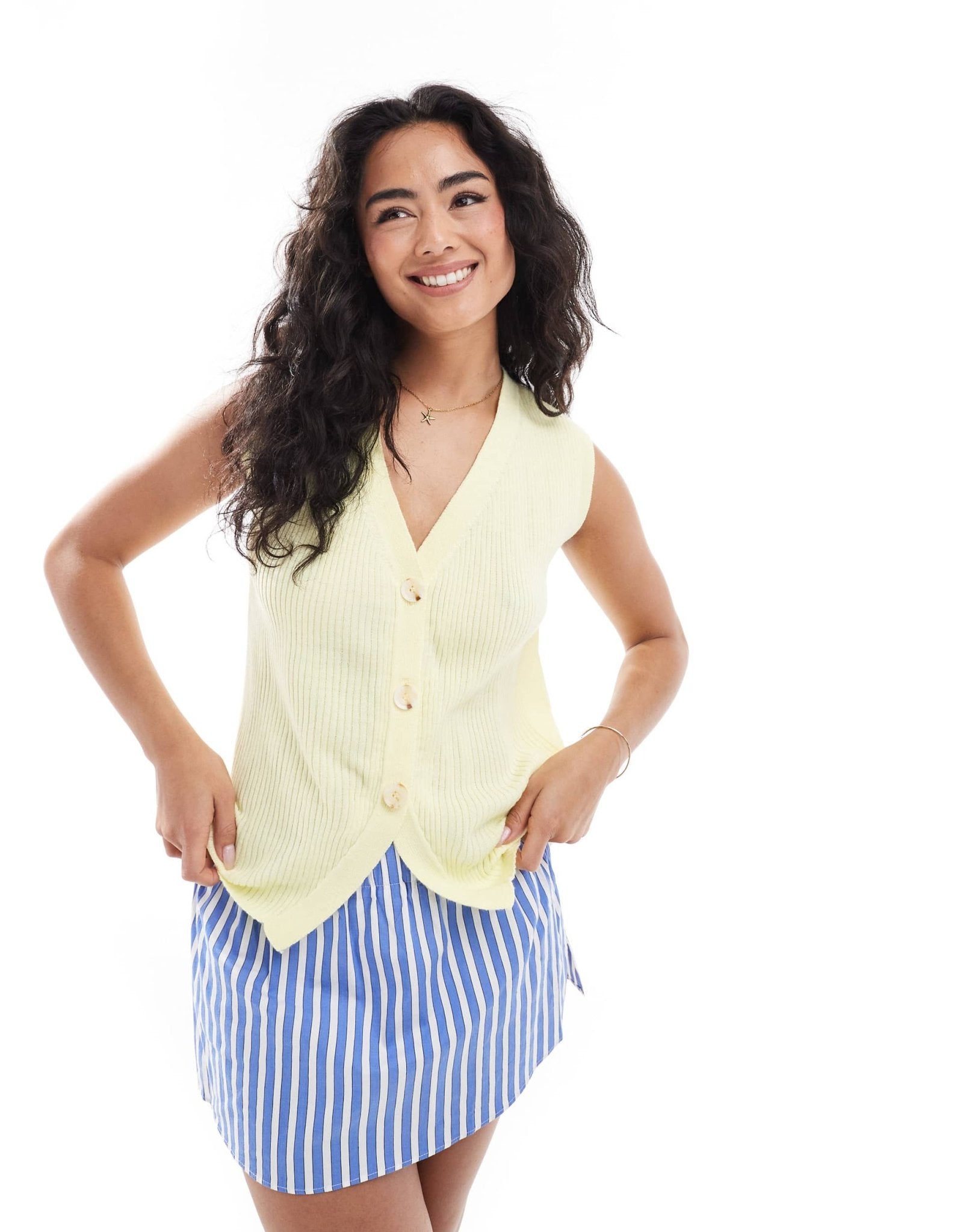 ASOS DESIGN relaxed knitted waistcoat with horn buttons in buttermilk - ASOS Sample Sale