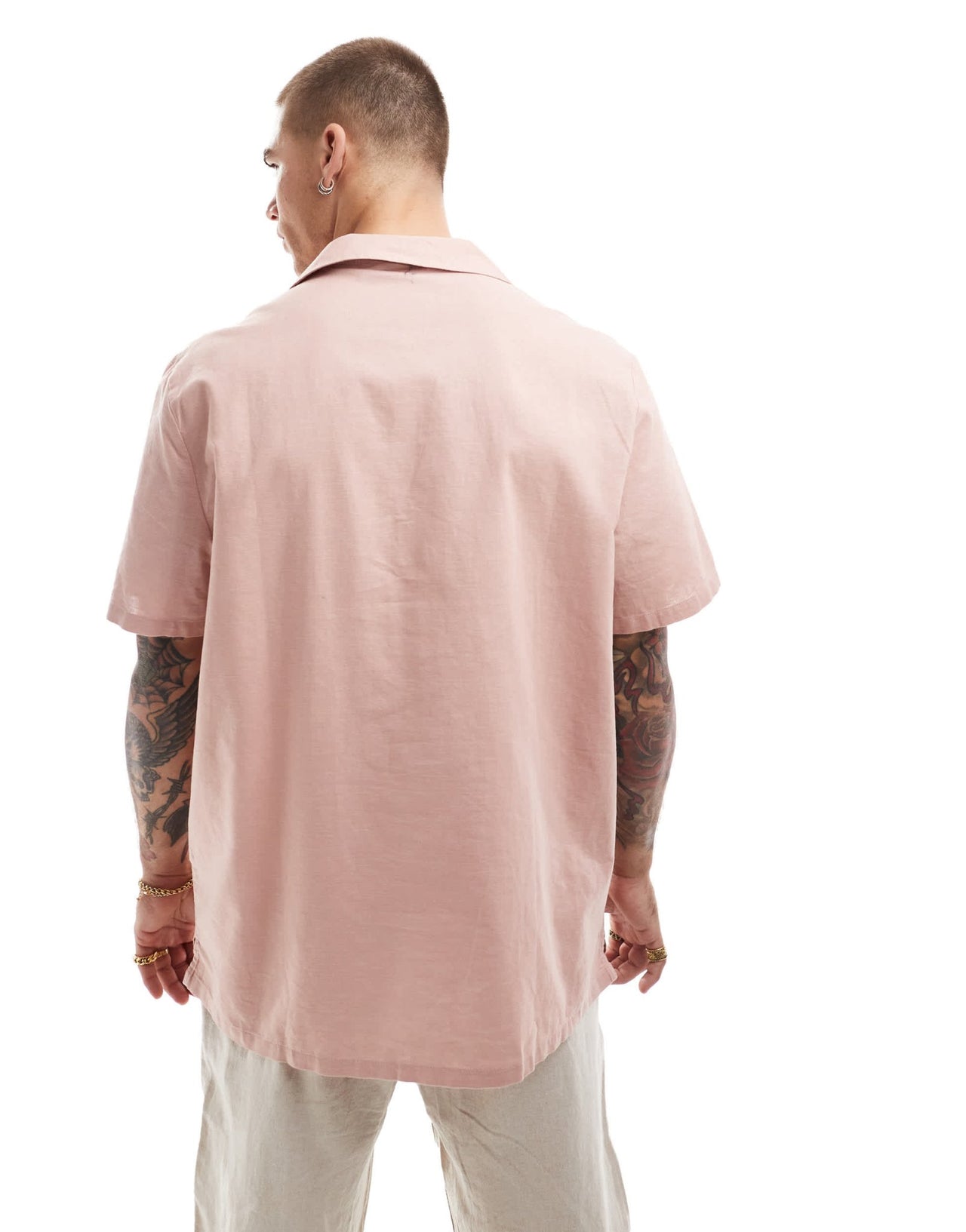 ASOS DESIGN relaxed linen blend shirt with deep revere collar in dusty pink - ASOS Sample Sale