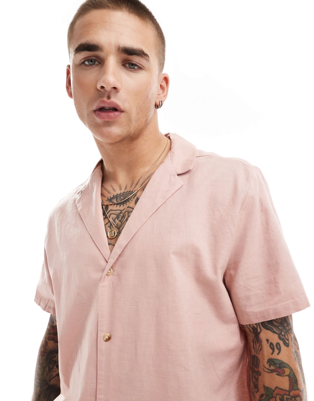 ASOS DESIGN relaxed linen blend shirt with deep revere collar in dusty pink - ASOS Sample Sale