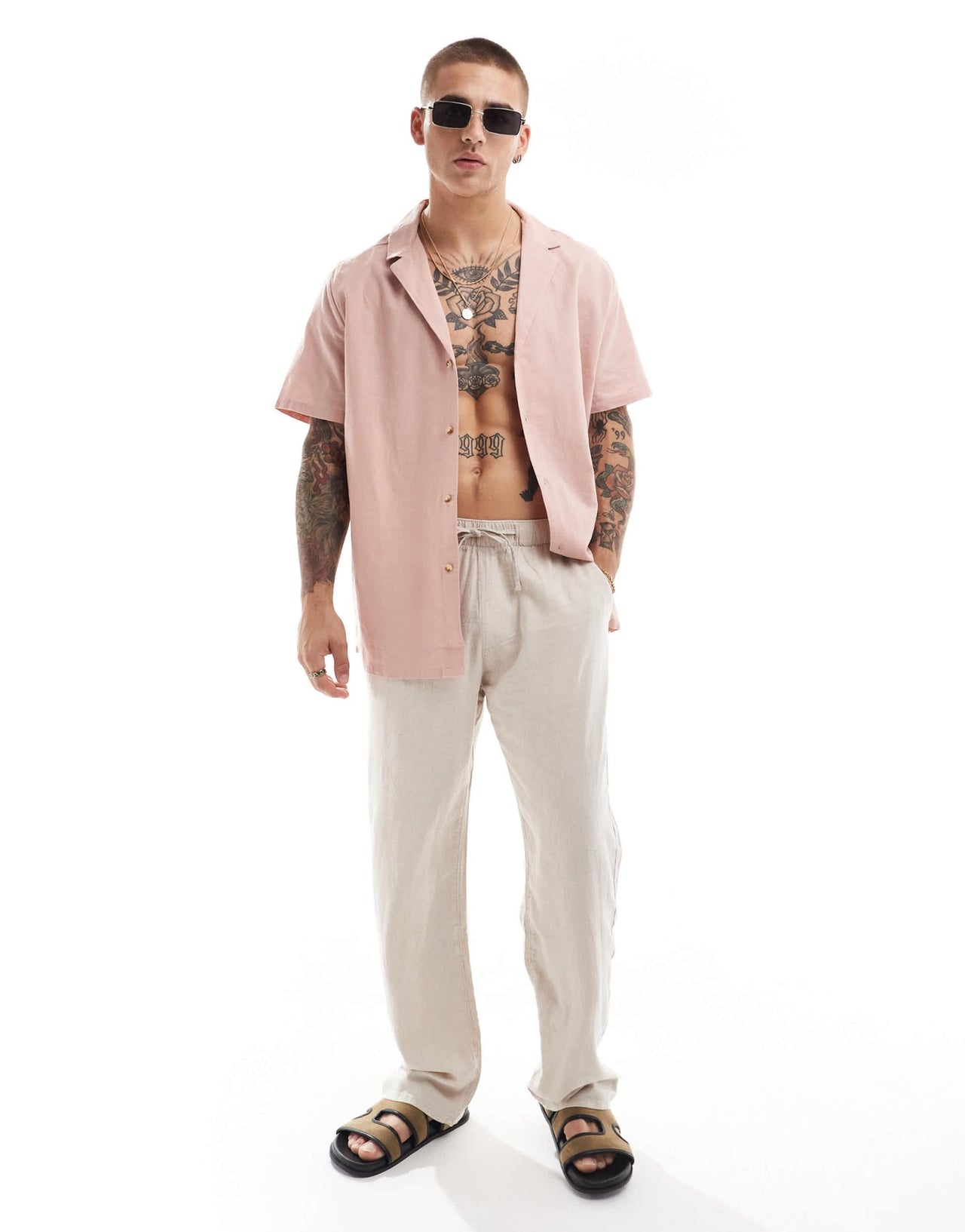 ASOS DESIGN relaxed linen blend shirt with deep revere collar in dusty pink - ASOS Sample Sale