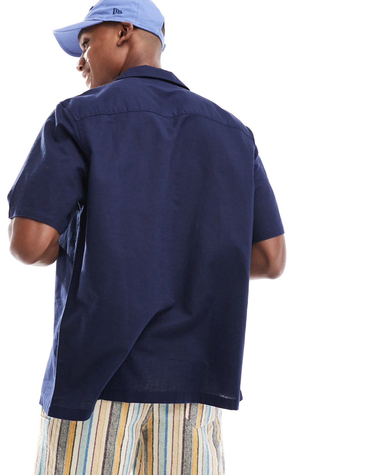 ASOS DESIGN relaxed linen blend shirt with revere collar in navy - ASOS Sample Sale