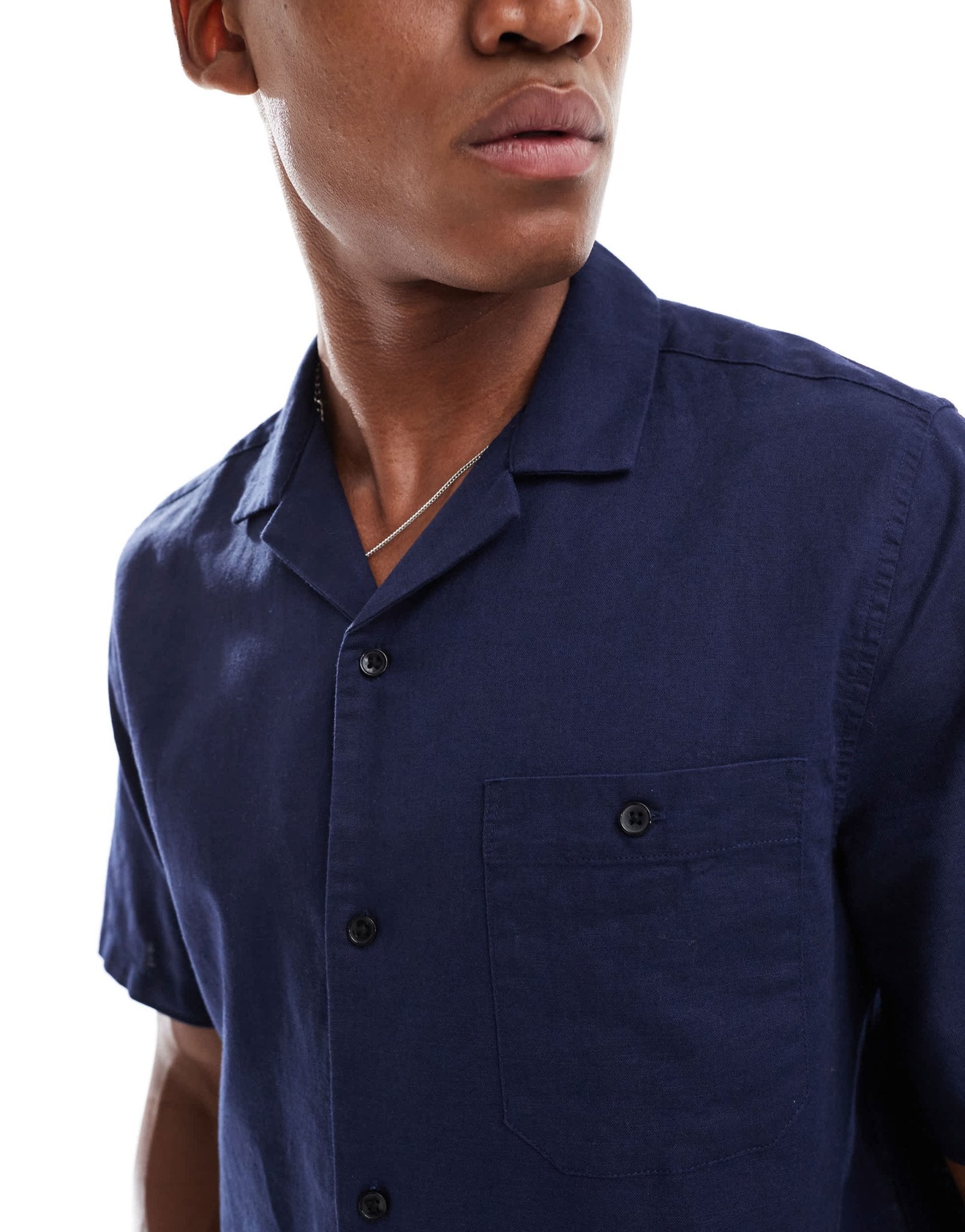 ASOS DESIGN relaxed linen blend shirt with revere collar in navy - ASOS Sample Sale