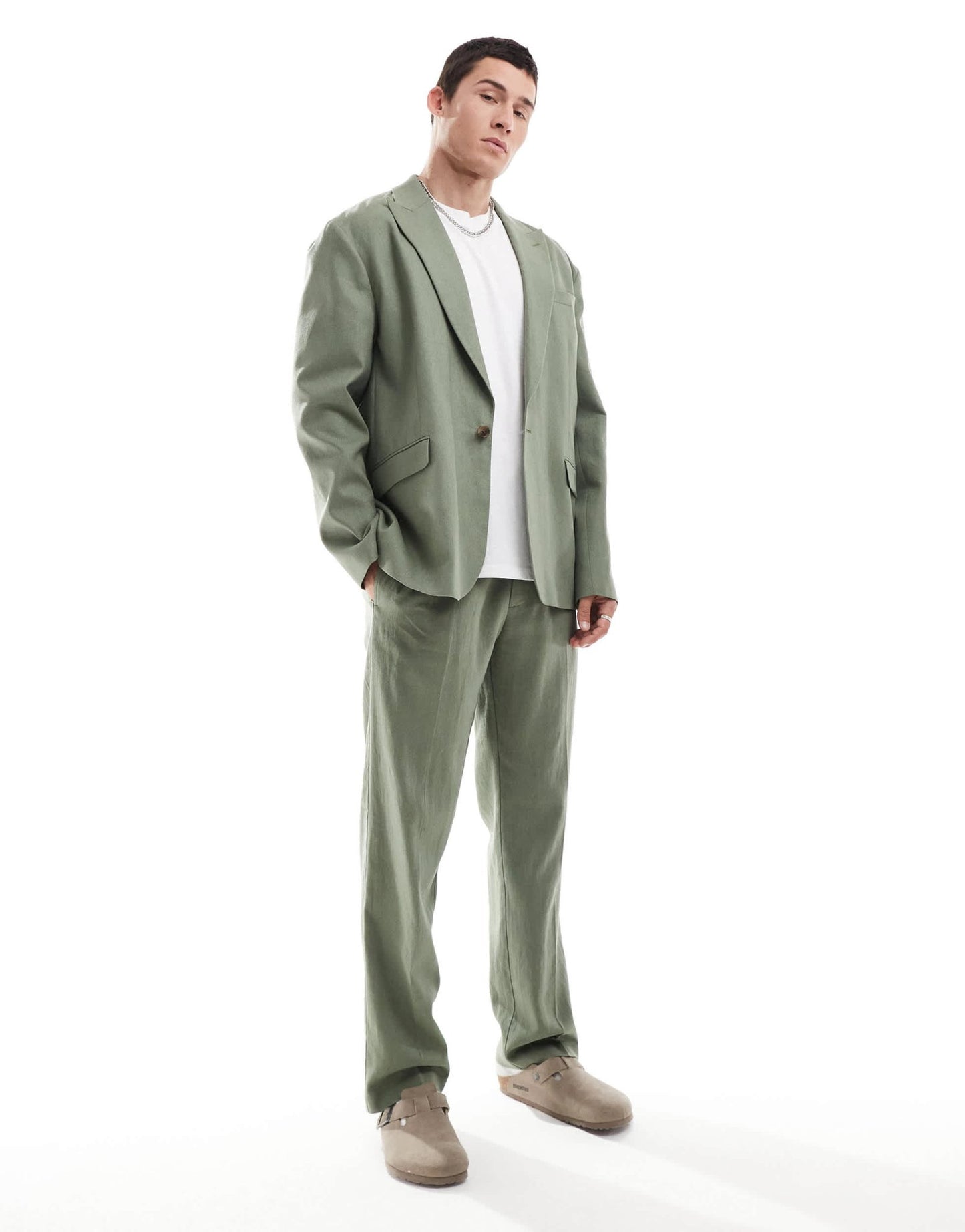 ASOS DESIGN relaxed linen blend slouchy suit jacket in olive green - ASOS Sample Sale
