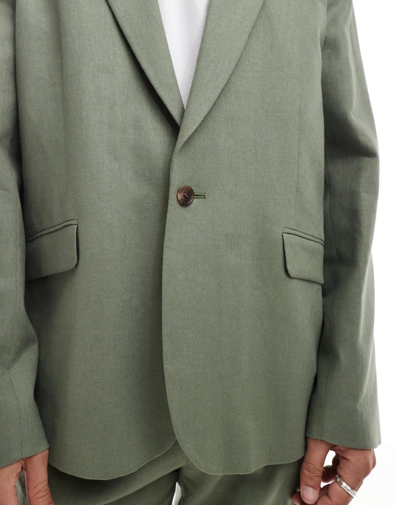 ASOS DESIGN relaxed linen blend slouchy suit jacket in olive green - ASOS Sample Sale