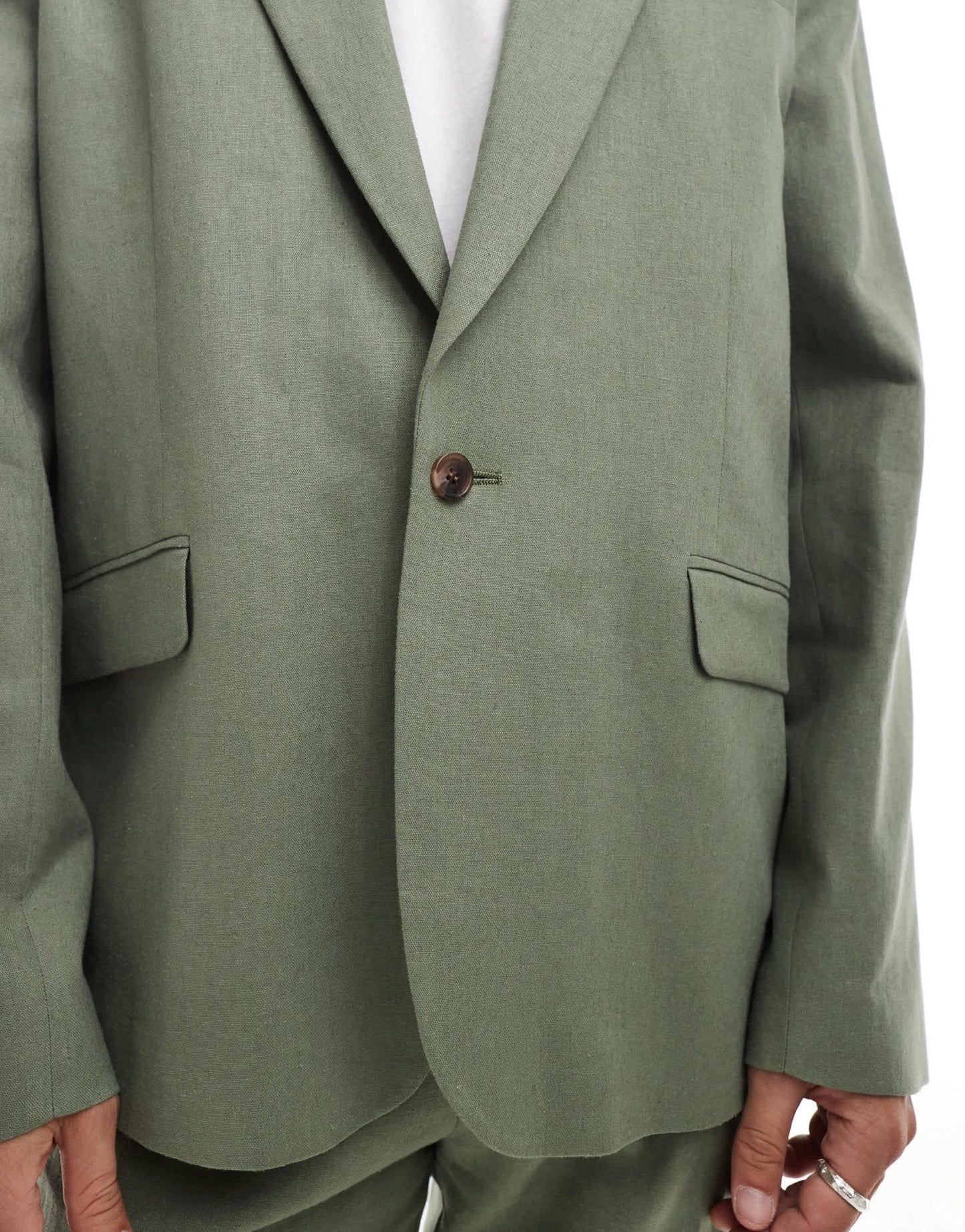 ASOS DESIGN relaxed linen blend slouchy suit jacket in olive green - ASOS Sample Sale