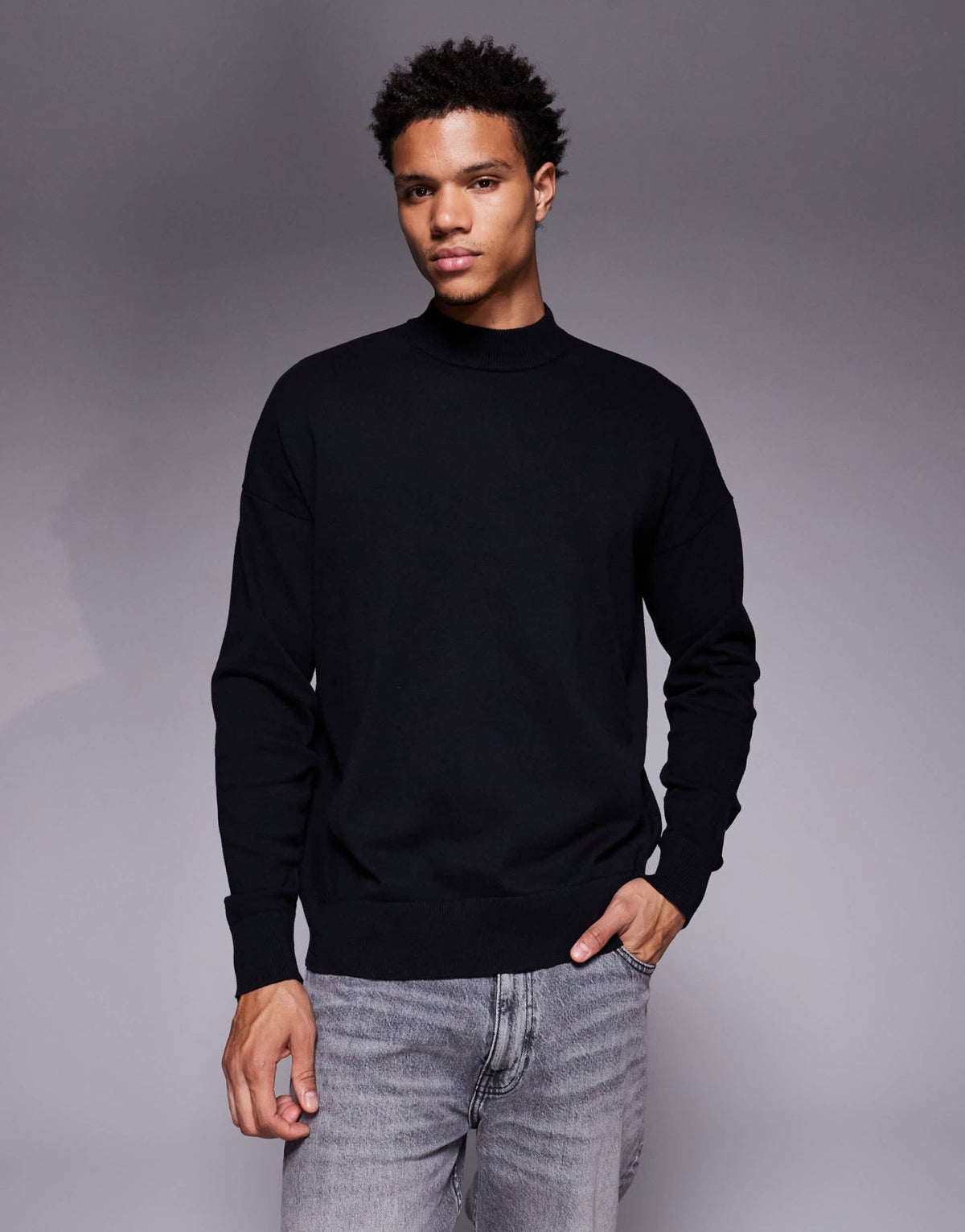 ASOS DESIGN relaxed long sleeve knitted turtle neck t-shirt in black - ASOS Sample Sale