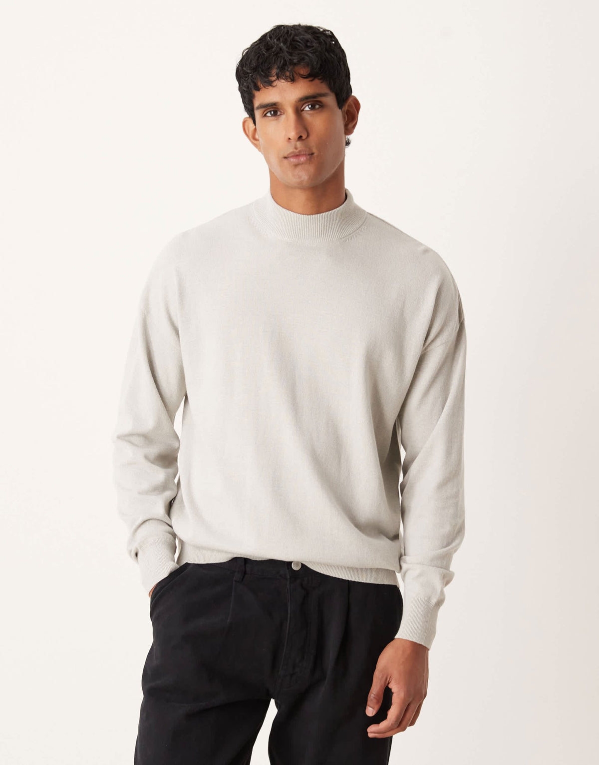 ASOS DESIGN relaxed long sleeve knitted turtle neck t-shirt in light grey marl - ASOS Sample Sale