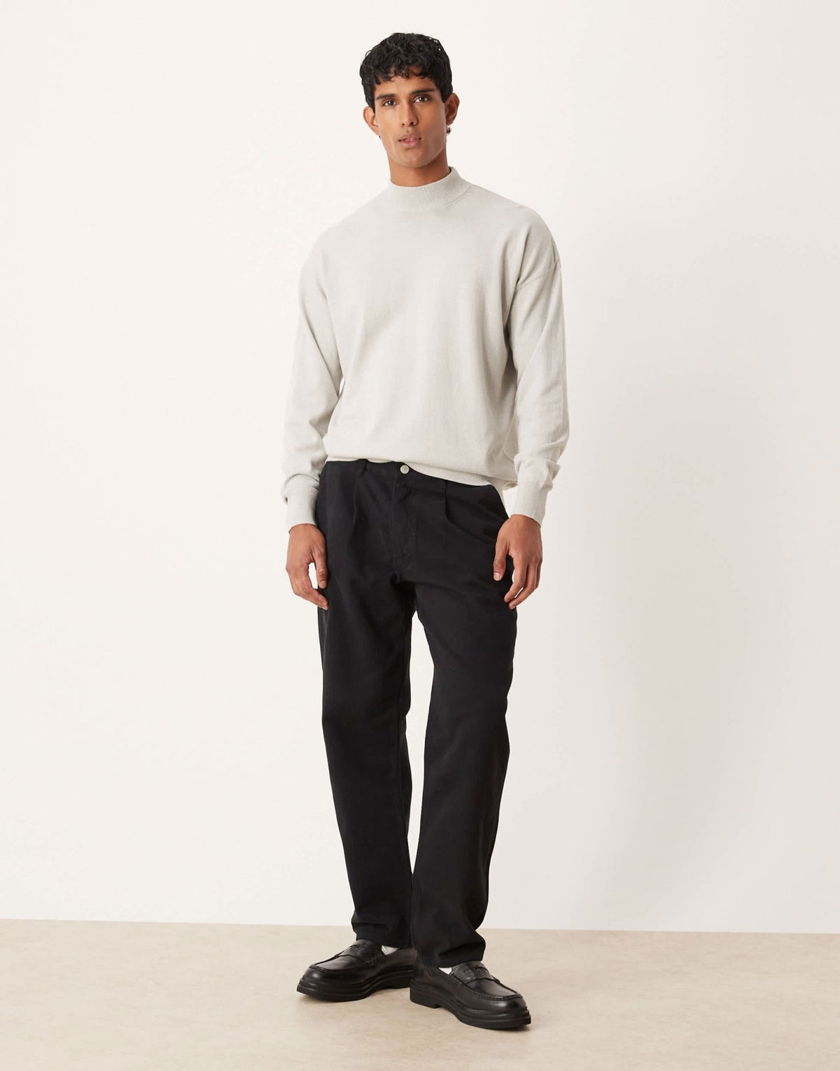 ASOS DESIGN relaxed long sleeve knitted turtle neck t-shirt in light grey marl - ASOS Sample Sale