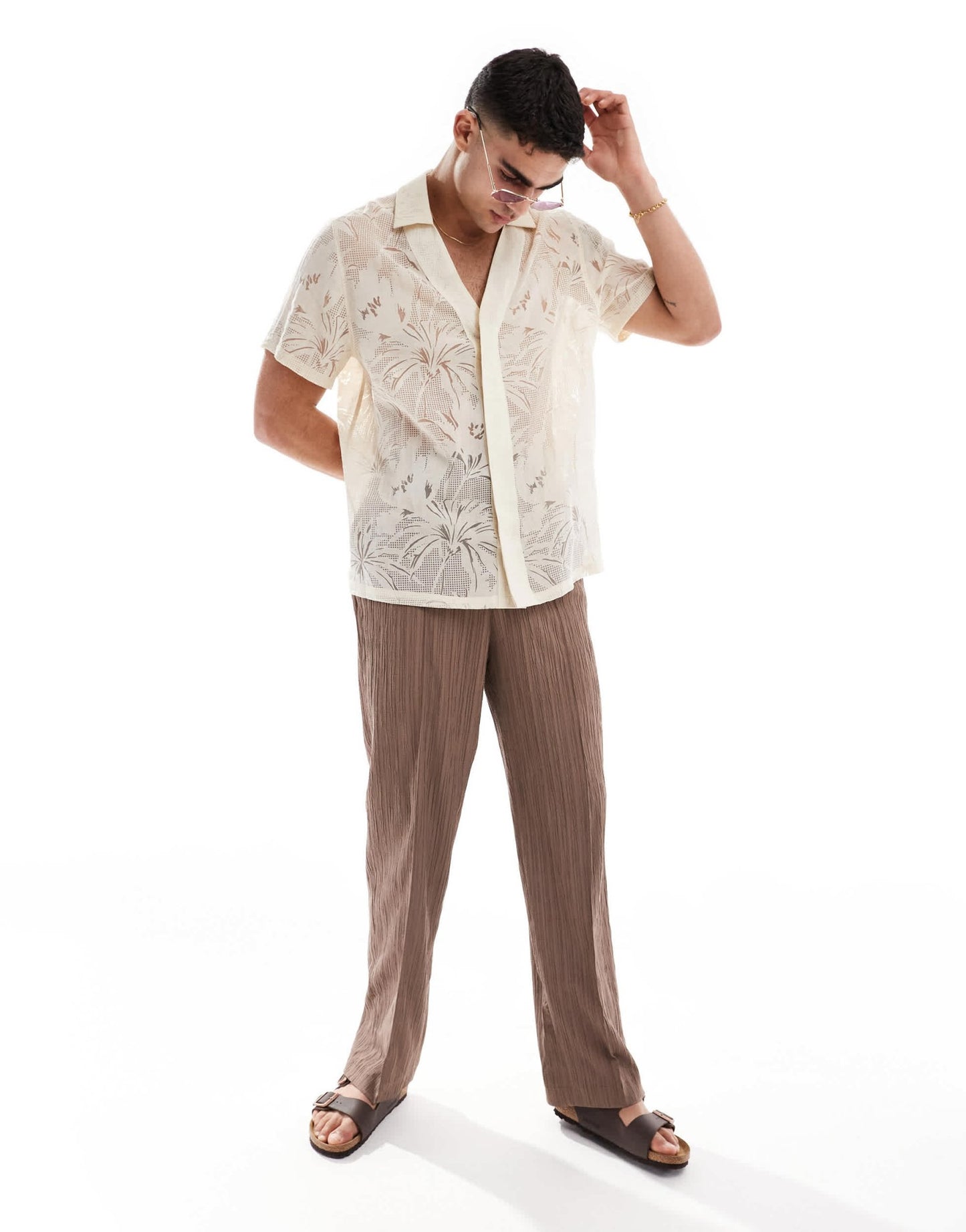 ASOS DESIGN relaxed low neck shirt burn out in stone - ASOS Sample Sale