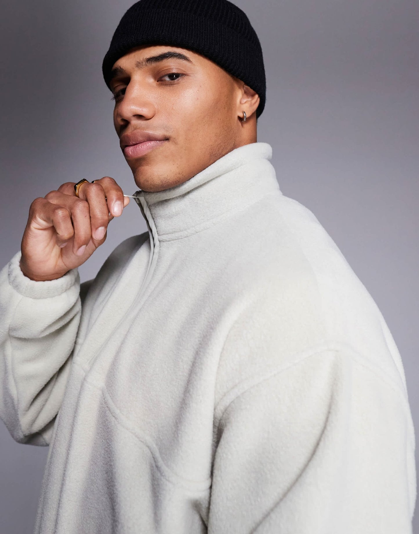 ASOS DESIGN relaxed quarter zip fleece sweatshirt in off white - IVORY - ASOS Sample Sale