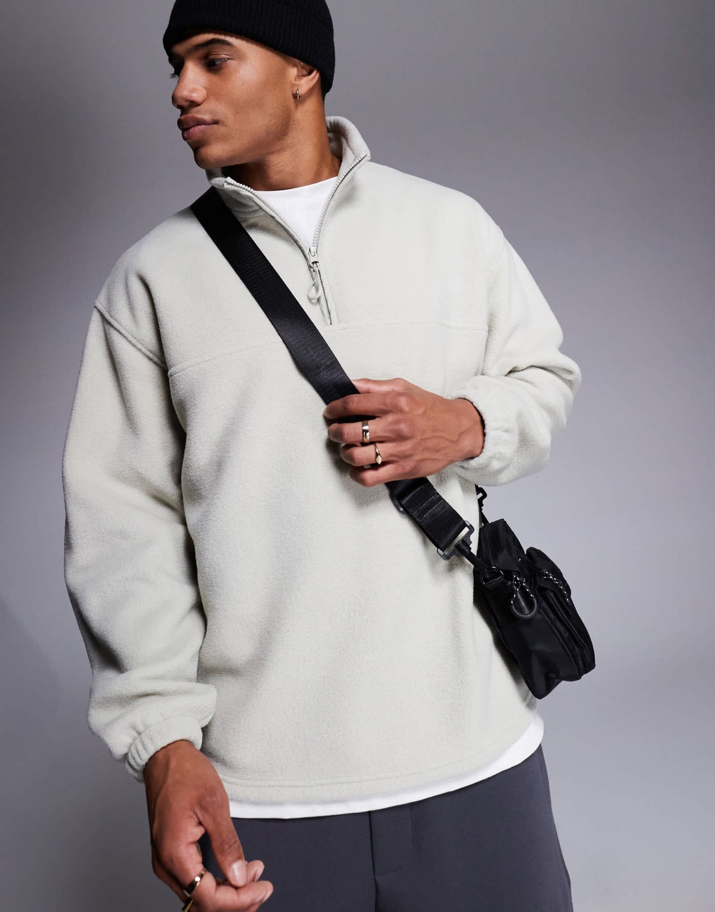 ASOS DESIGN relaxed quarter zip fleece sweatshirt in off white - IVORY - ASOS Sample Sale