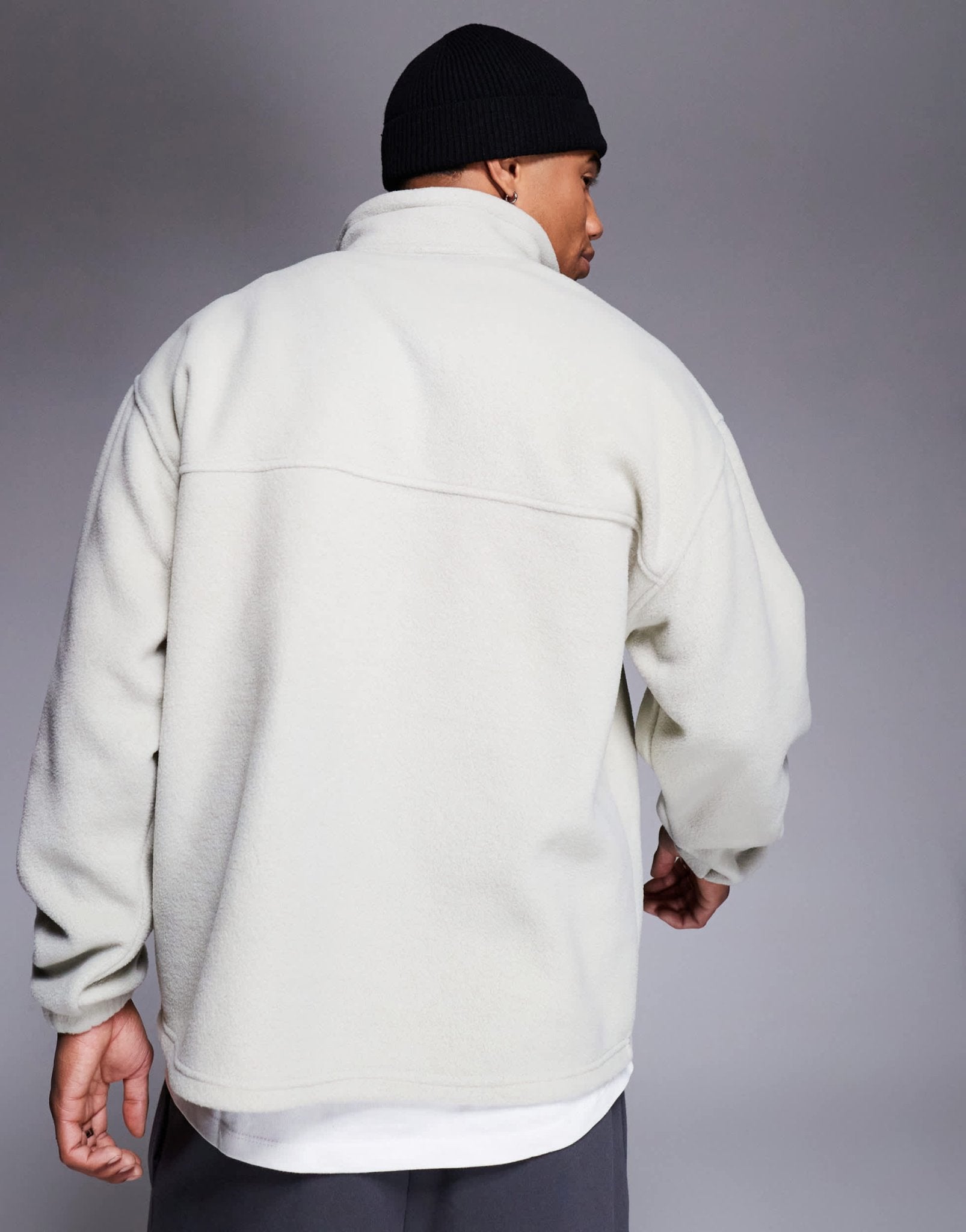 ASOS DESIGN relaxed quarter zip fleece sweatshirt in off white - IVORY - ASOS Sample Sale