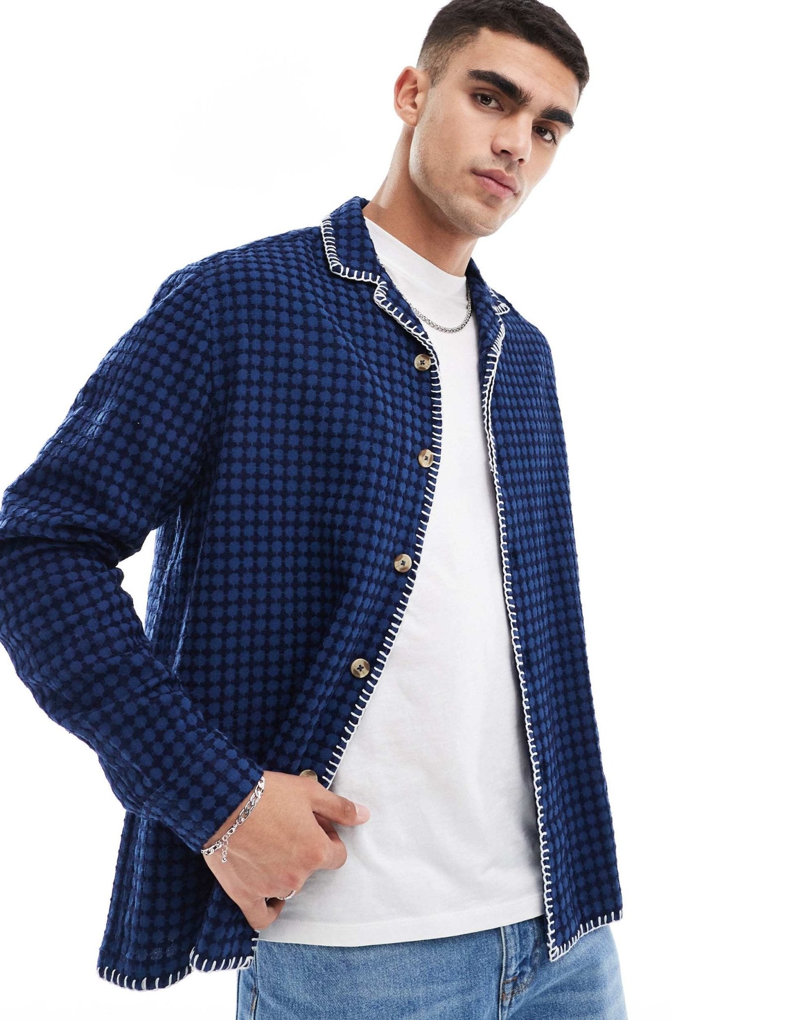 ASOS DESIGN relaxed revere shirt in navy waffle - ASOS Sample Sale