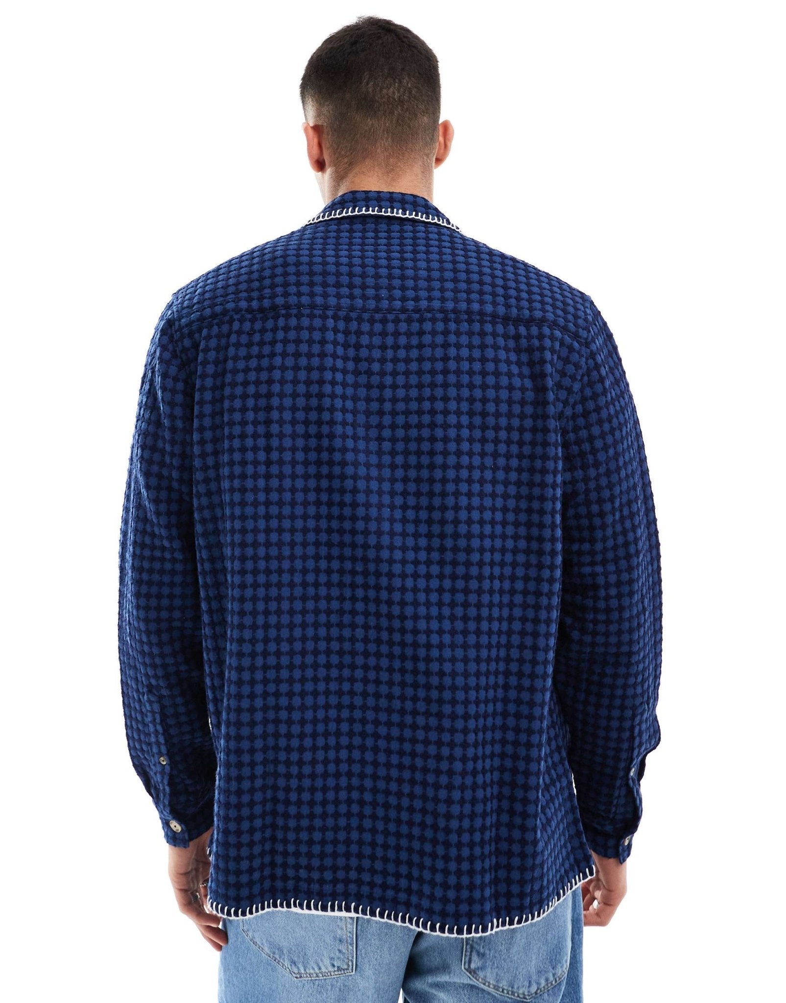 ASOS DESIGN relaxed revere shirt in navy waffle - ASOS Sample Sale