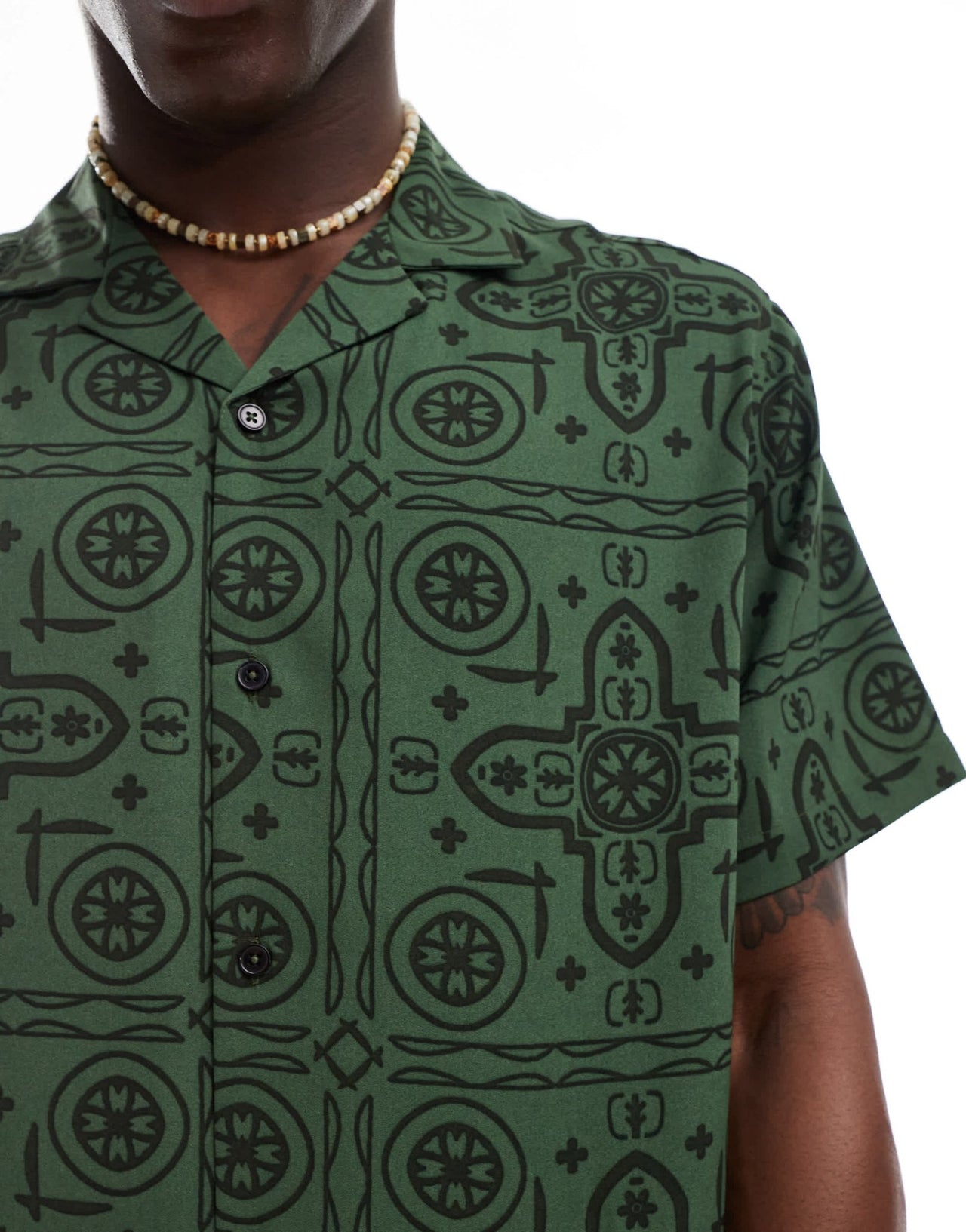 ASOS DESIGN relaxed revere shirt with tile print in green - ASOS Sample Sale