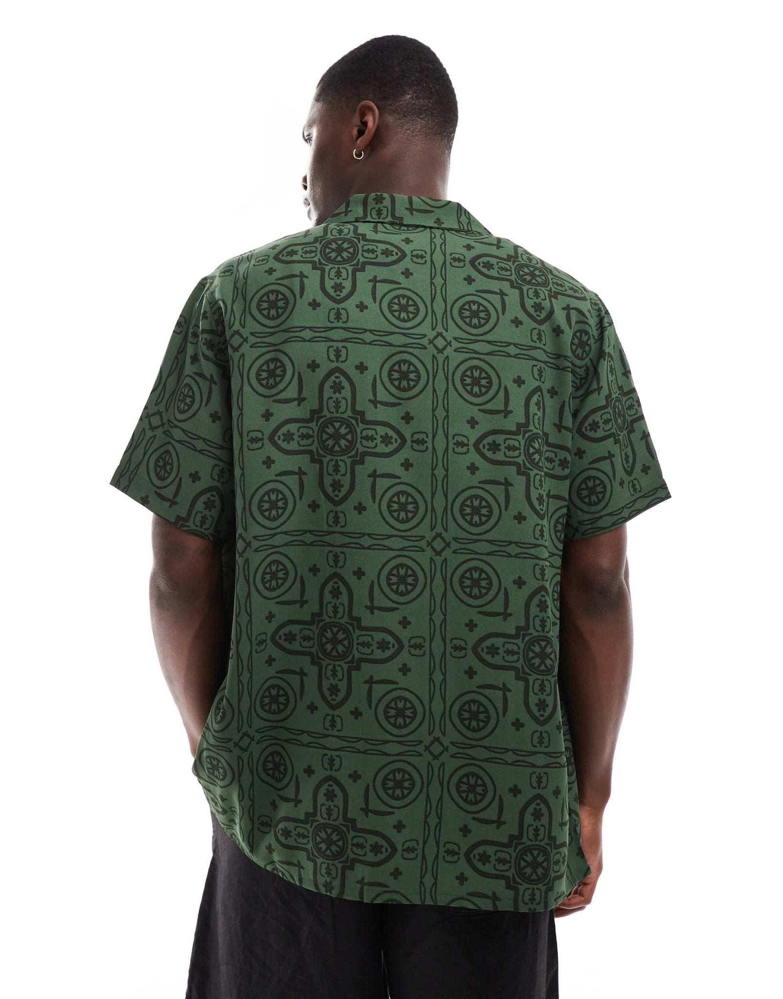 ASOS DESIGN relaxed revere shirt with tile print in green - ASOS Sample Sale