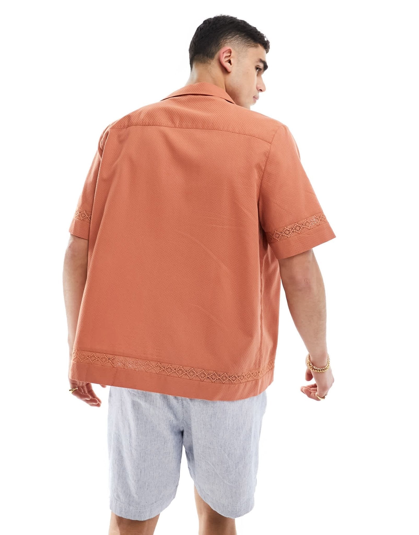 ASOS DESIGN relaxed revere textured shirt in orange - ASOS Sample Sale