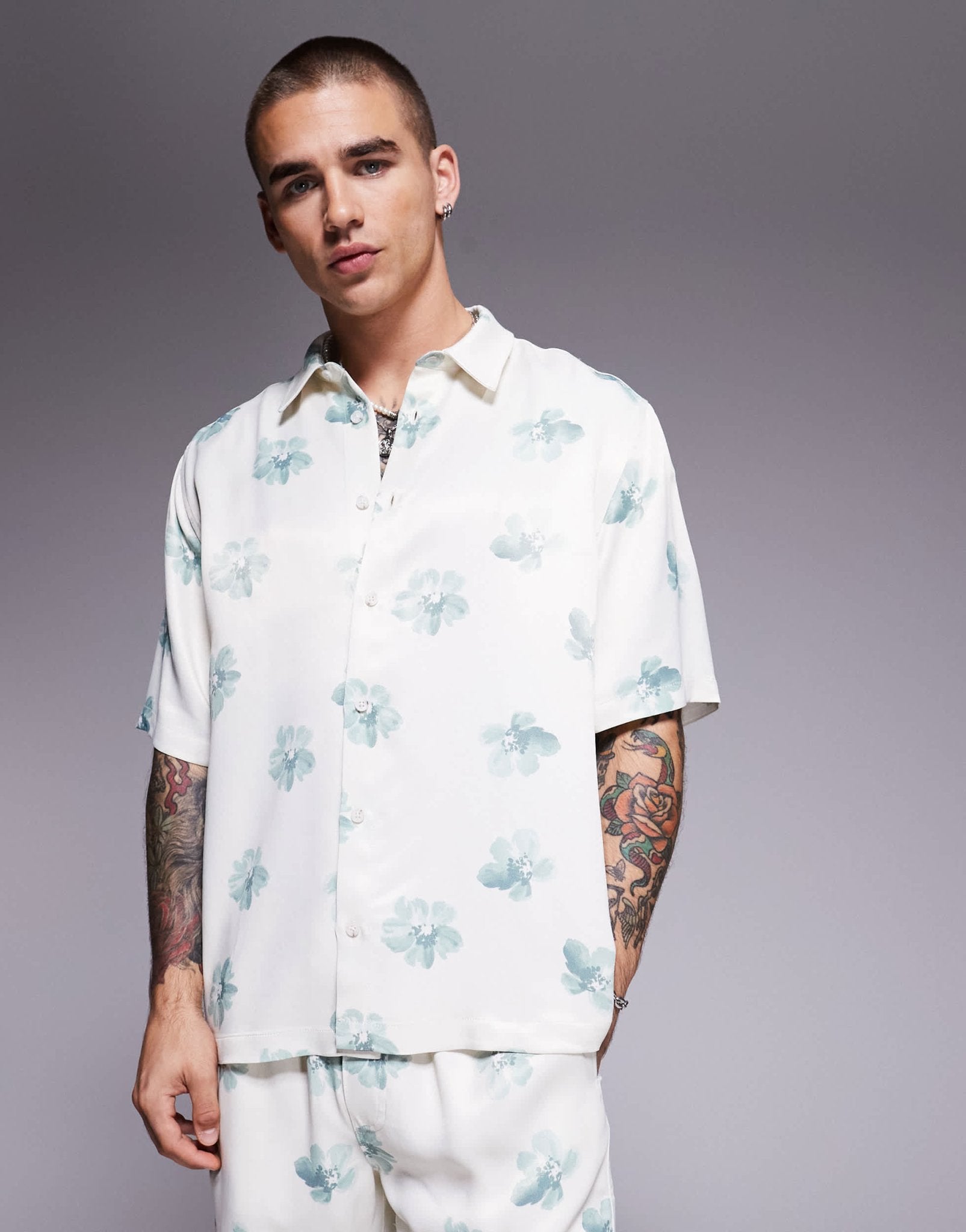 ASOS DESIGN relaxed shirt with floral print in neutral - ASOS Sample Sale