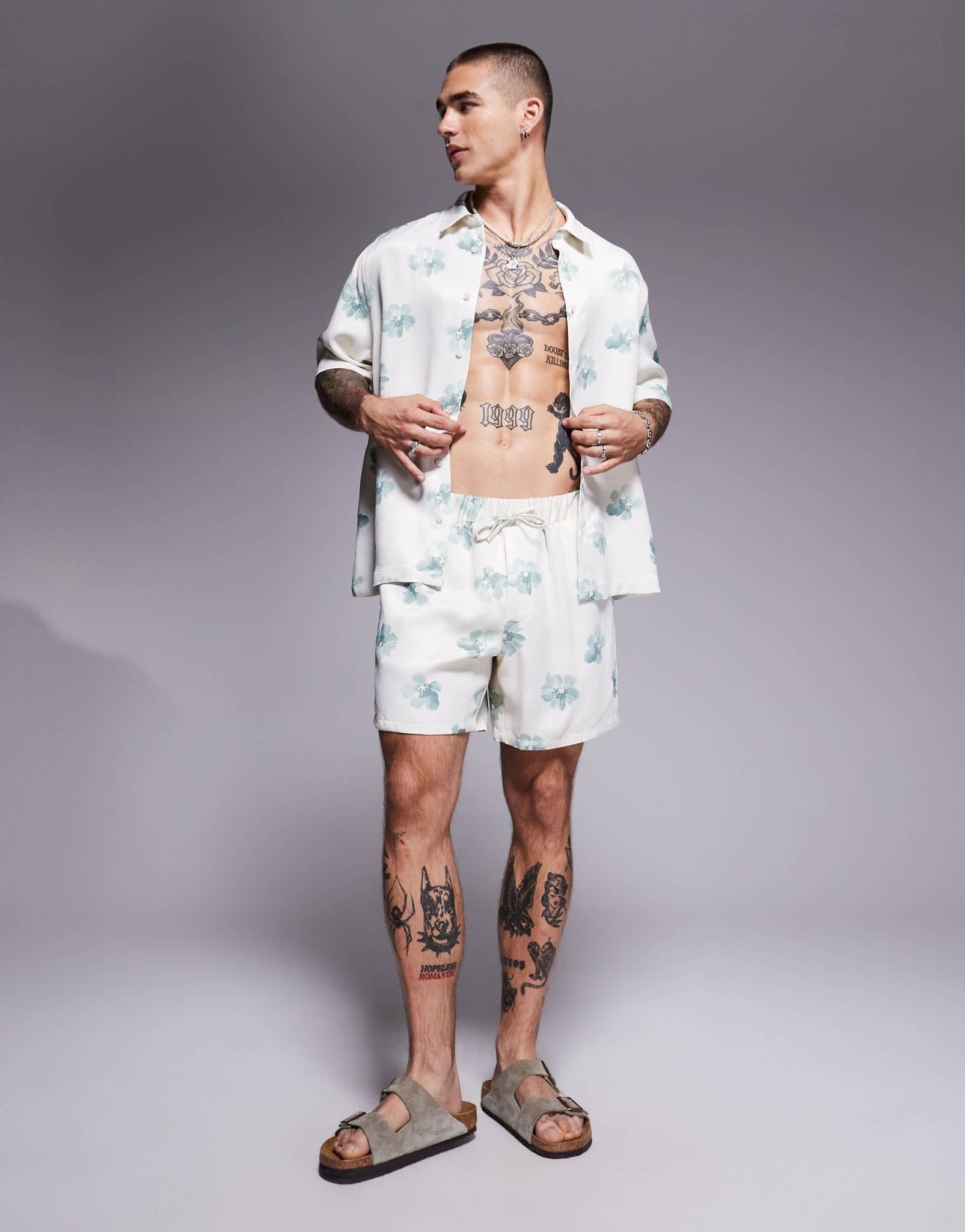 ASOS DESIGN relaxed shirt with floral print in neutral - ASOS Sample Sale