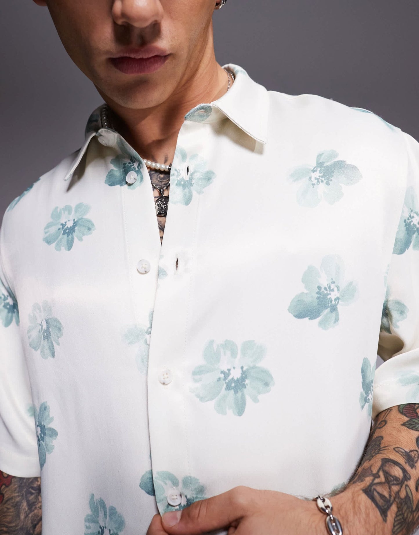 ASOS DESIGN relaxed shirt with floral print in neutral - ASOS Sample Sale