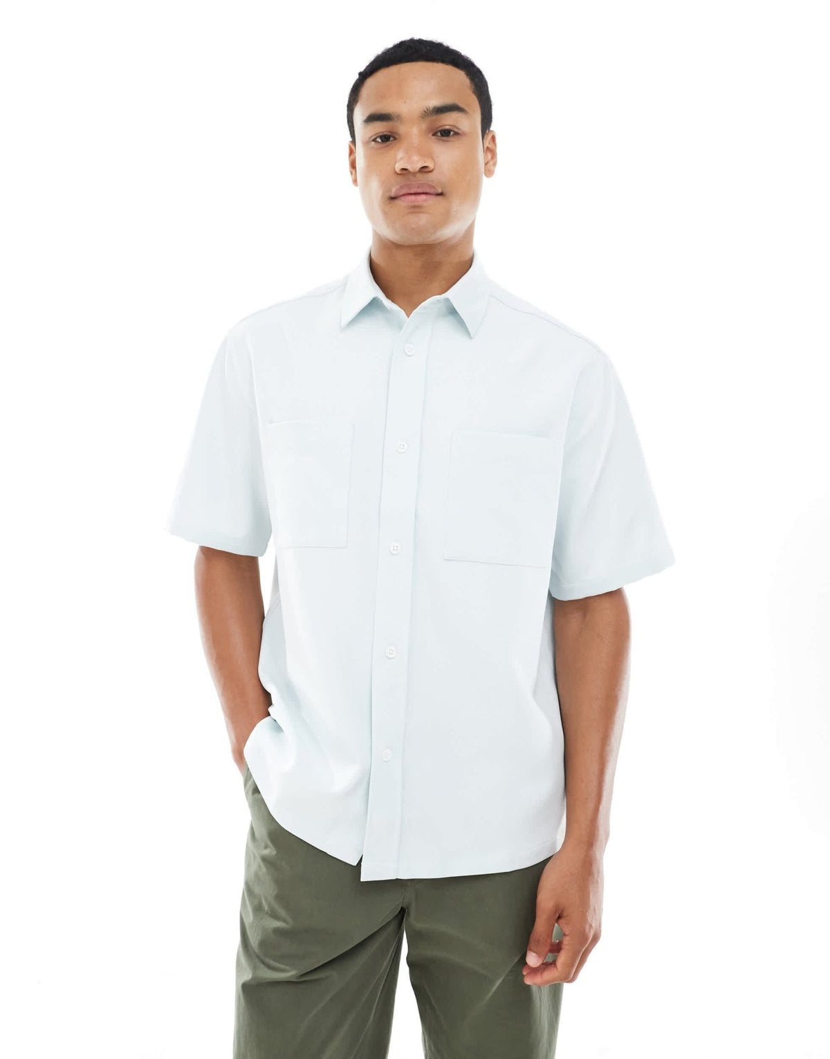 ASOS DESIGN relaxed shirt with patch pockets in blue - ASOS Sample Sale