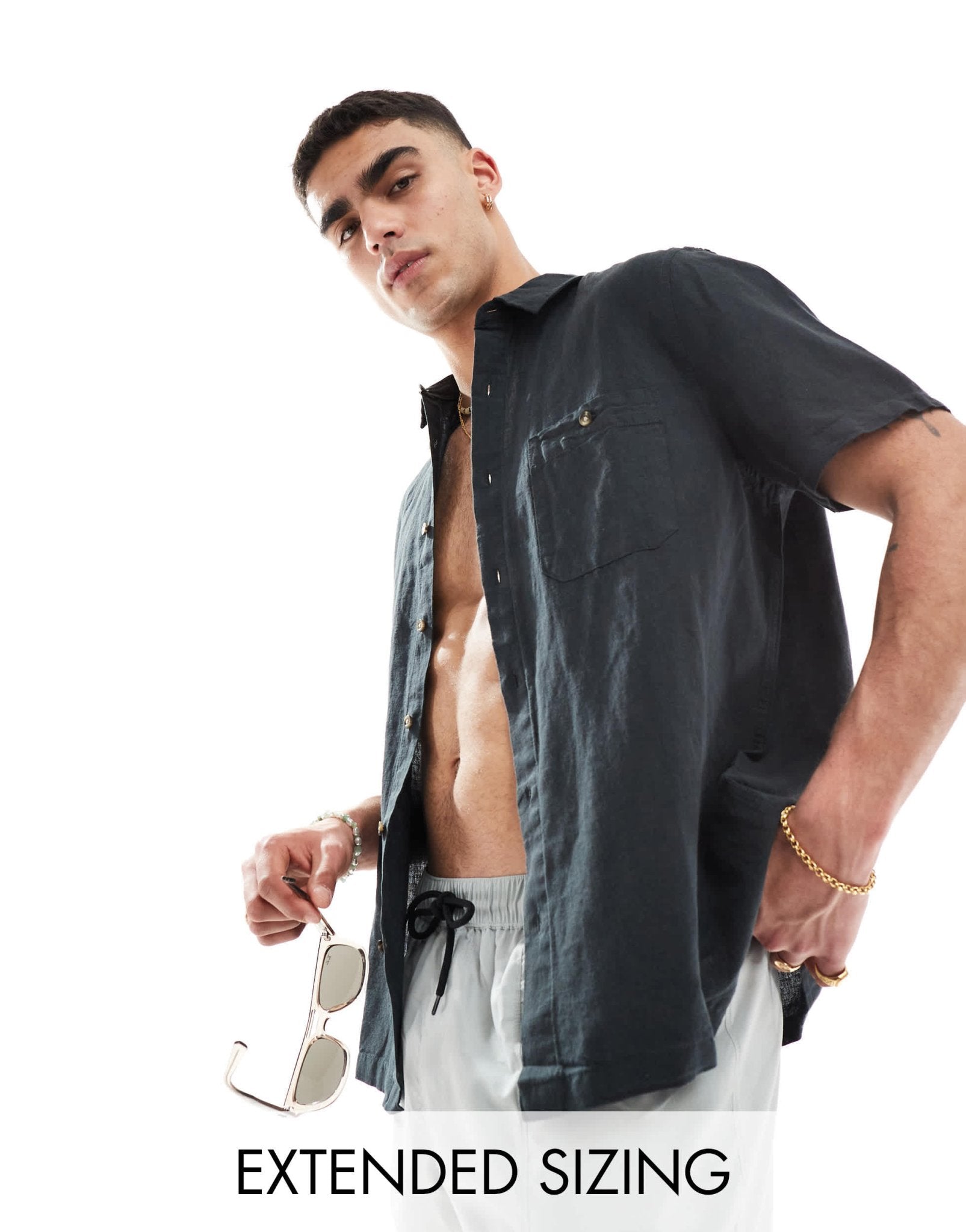 ASOS DESIGN relaxed short sleeve shirt in linen mix in black - ASOS Sample Sale