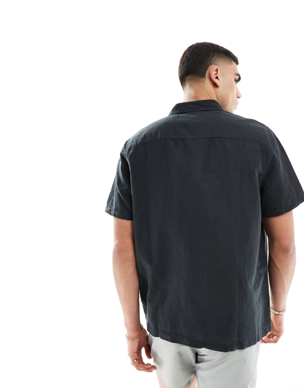 ASOS DESIGN relaxed short sleeve shirt in linen mix in black - ASOS Sample Sale