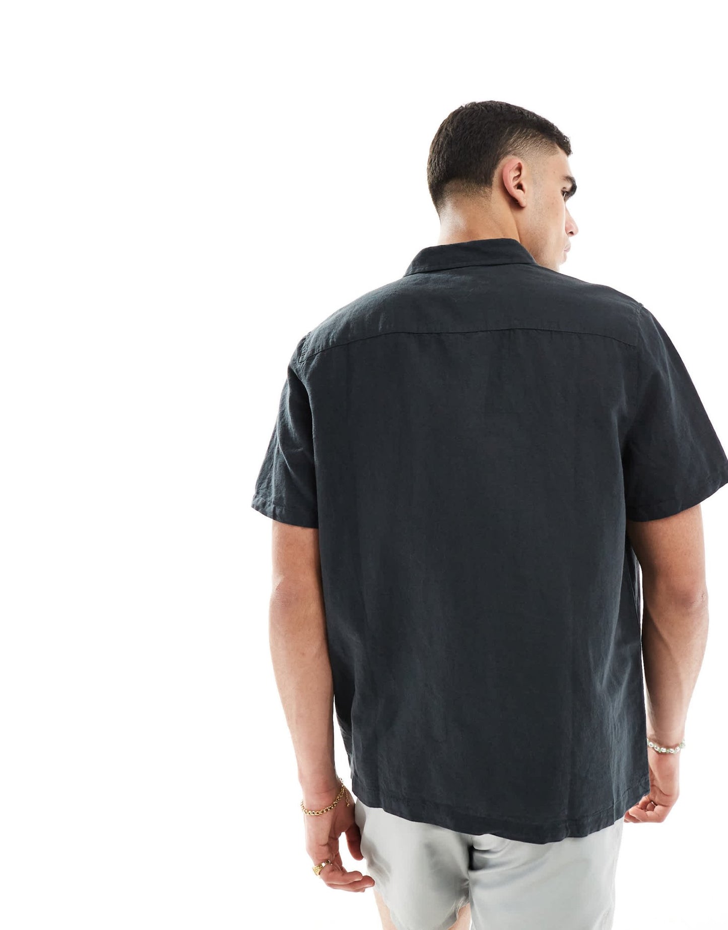 ASOS DESIGN relaxed short sleeve shirt in linen mix in black - ASOS Sample Sale