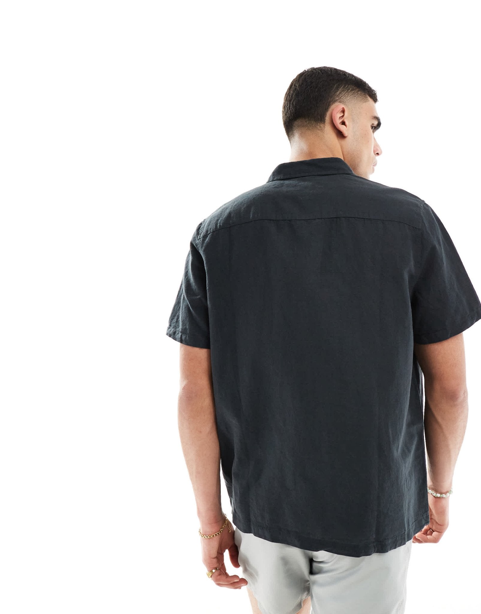 ASOS DESIGN relaxed short sleeve shirt in linen mix in black - ASOS Sample Sale