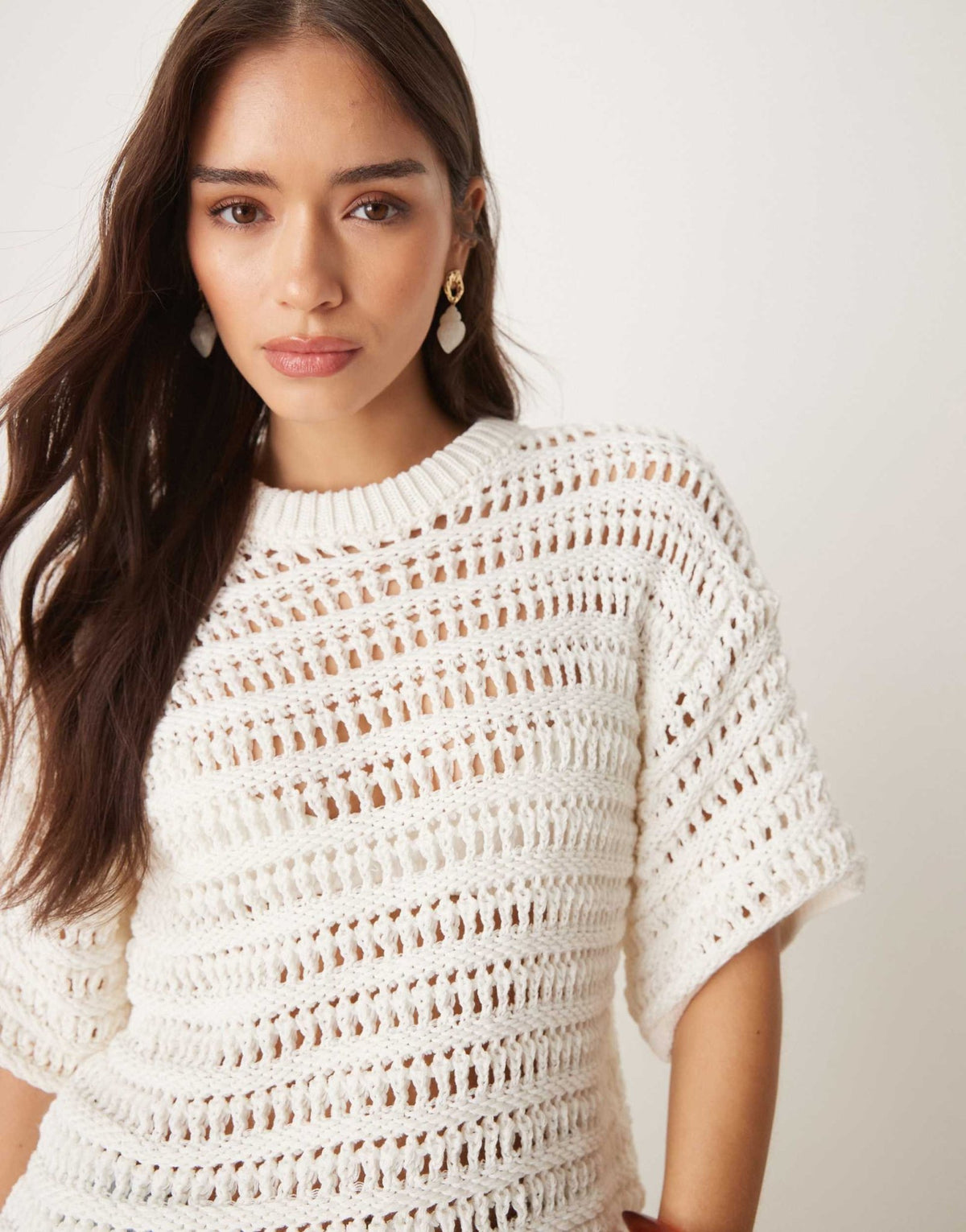 ASOS DESIGN relaxed short sleeve t-shirt in mock crochet stitch in cream - ASOS Sample Sale