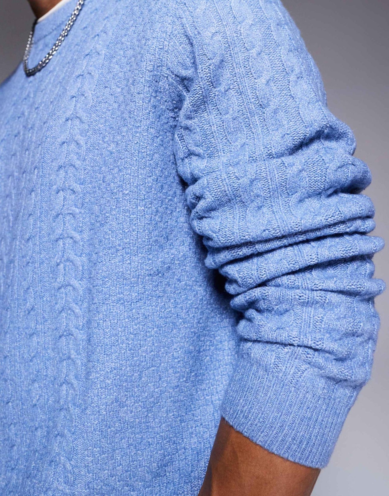 ASOS DESIGN relaxed slouchy crew neck cable knitted jumper in blue - ASOS Sample Sale