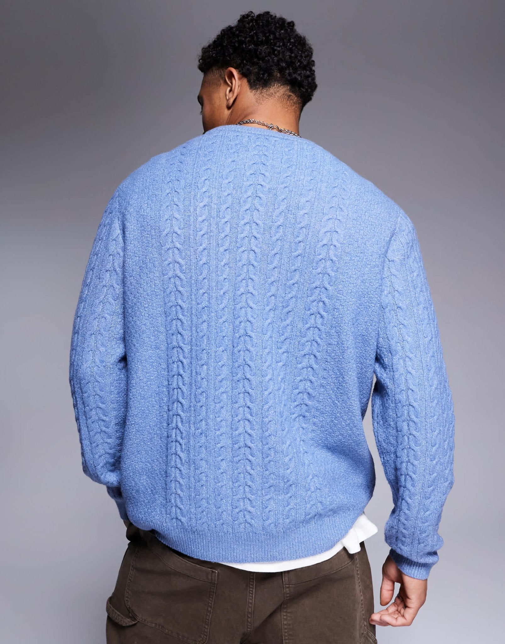 ASOS DESIGN relaxed slouchy crew neck cable knitted jumper in blue - ASOS Sample Sale