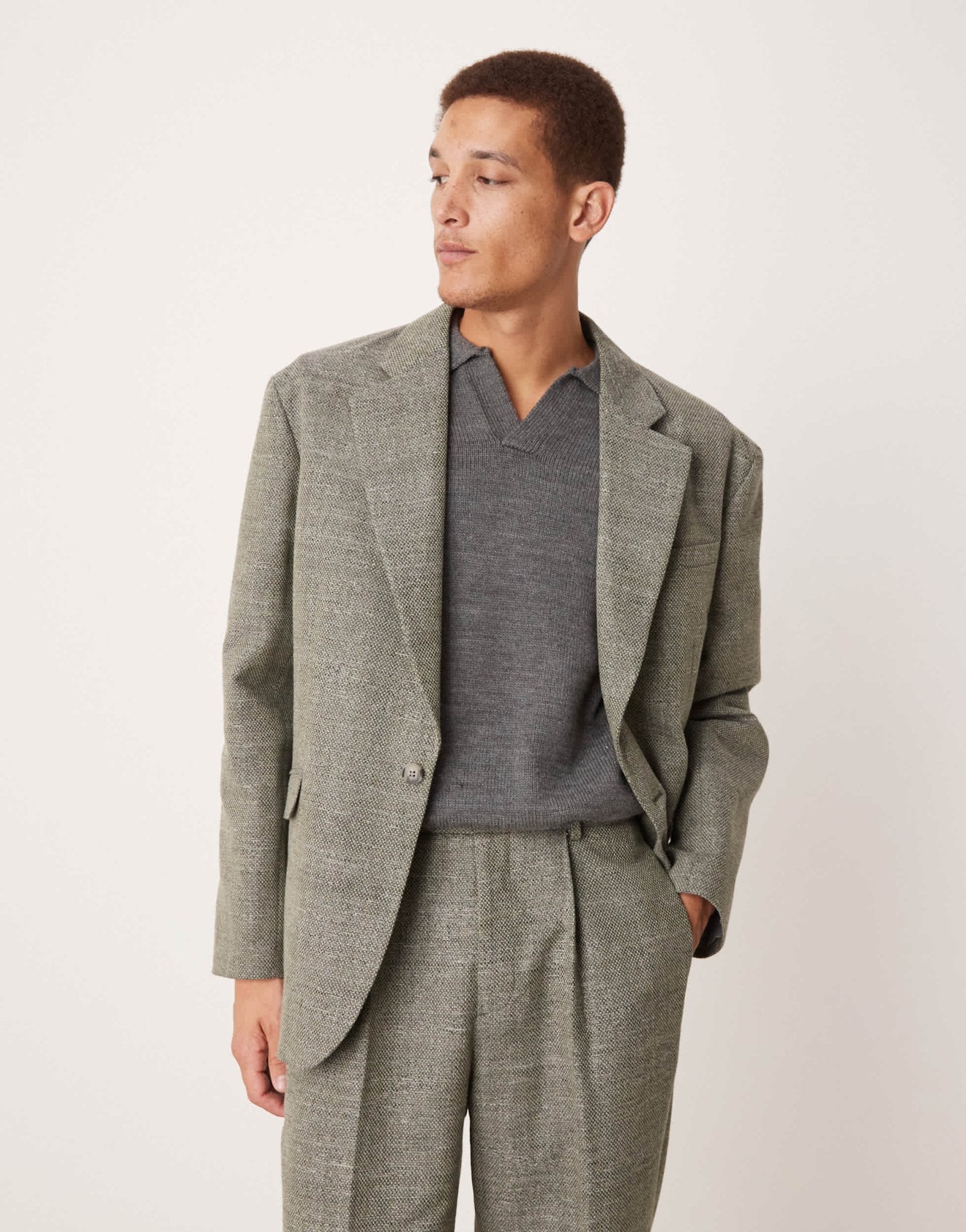 ASOS DESIGN relaxed slouchy dad suit jacket in green tweed - ASOS Sample Sale
