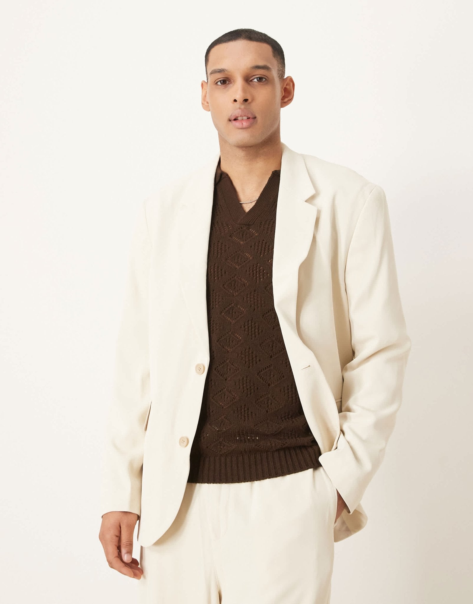 ASOS DESIGN relaxed slouchy suit jacket in light ecru - ASOS Sample Sale