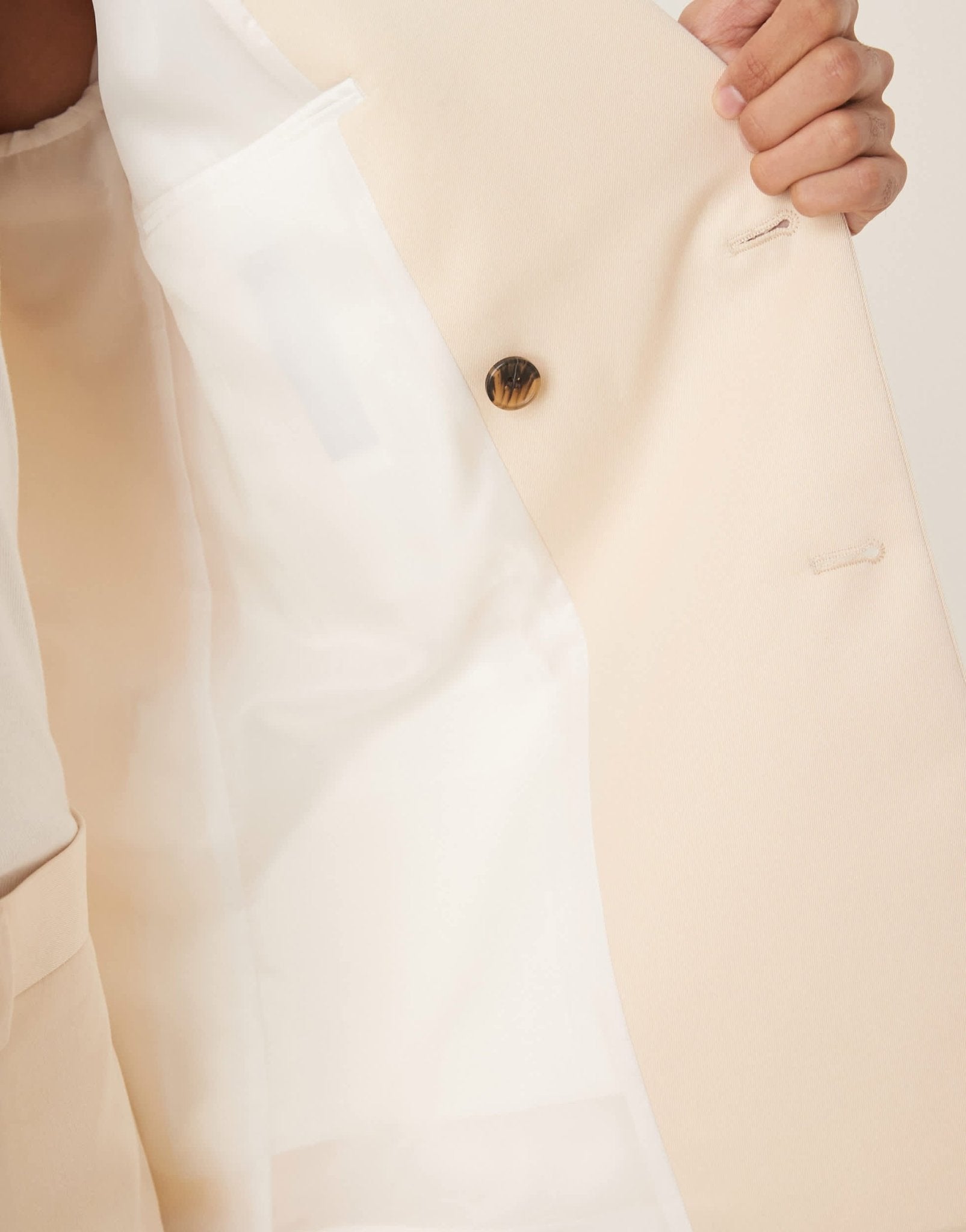 ASOS DESIGN relaxed square shoulder double breasted suit jacket with cotton in ecru - ASOS Sample Sale
